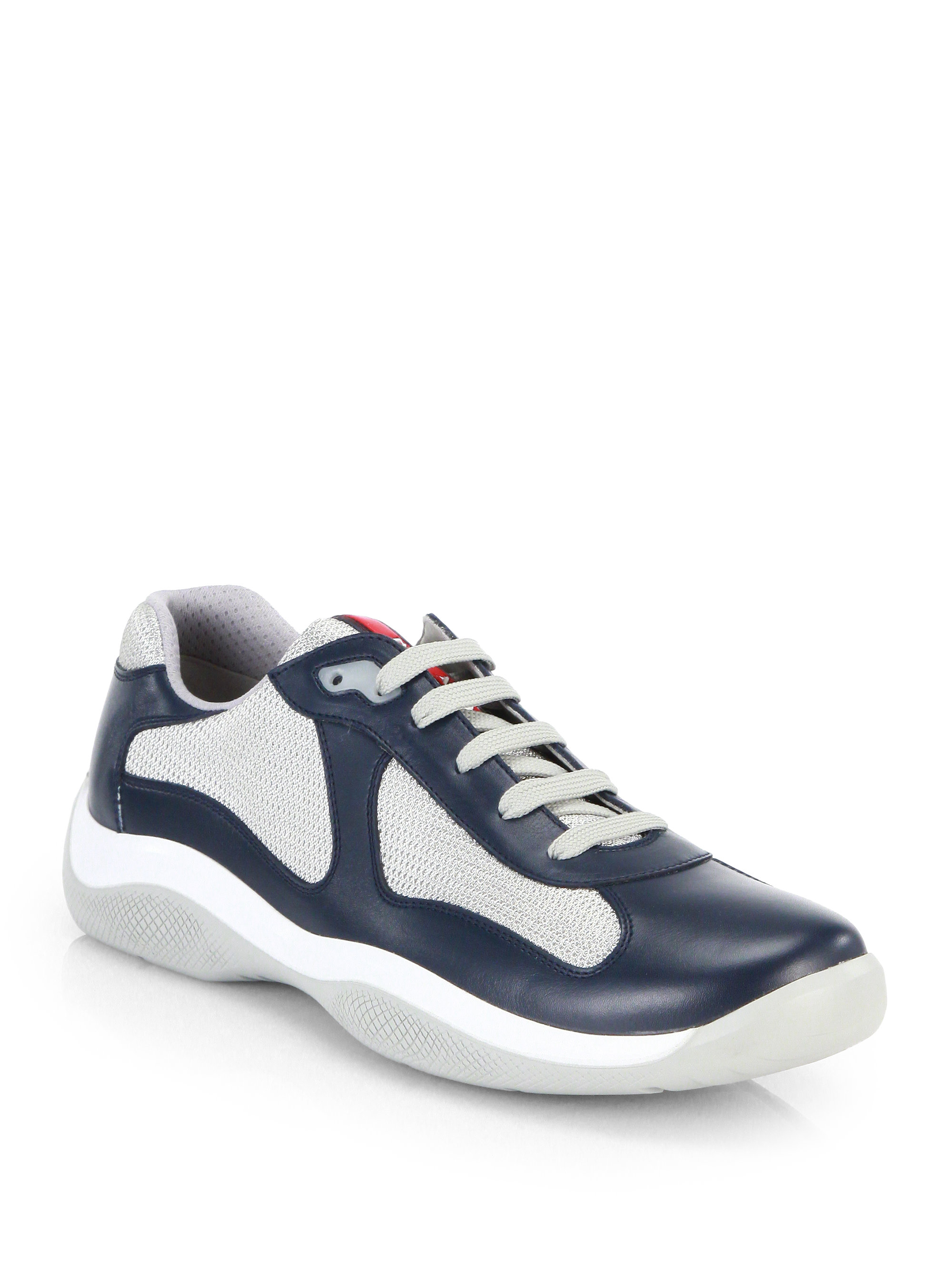 Lyst - Prada Leather Sneakers in Blue for Men