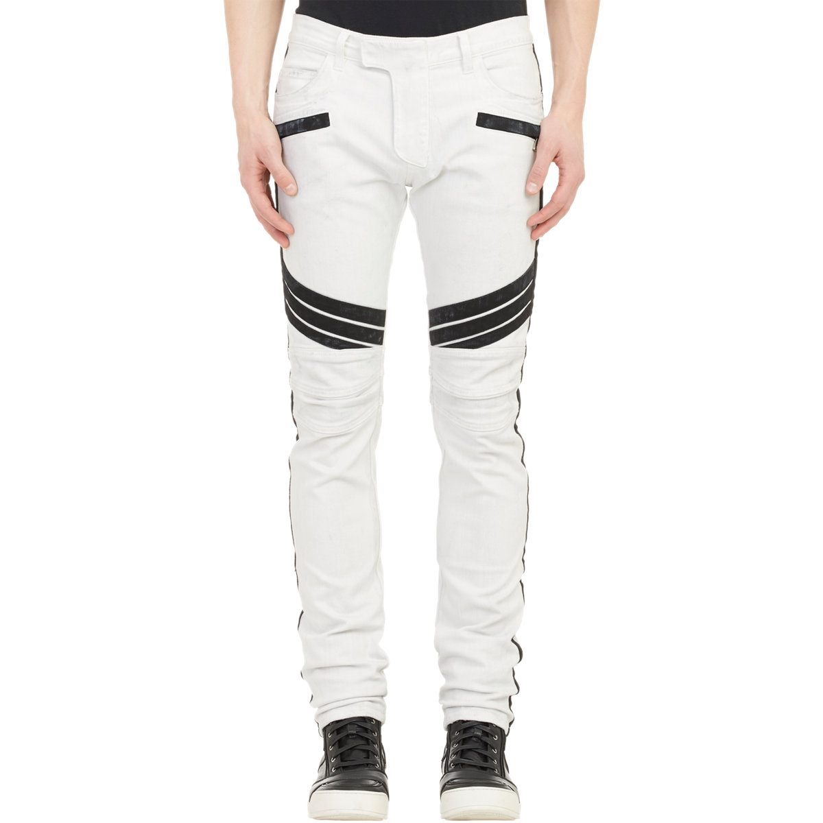Balmain Men's Racer Skinny Biker Jeans in White for Men | Lyst