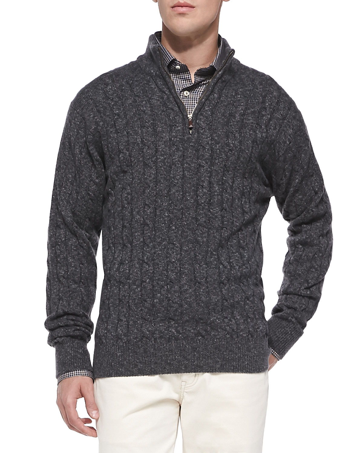 Peter millar Cashmere Cable-Knit Half-Zip Sweater in Gray for Men | Lyst