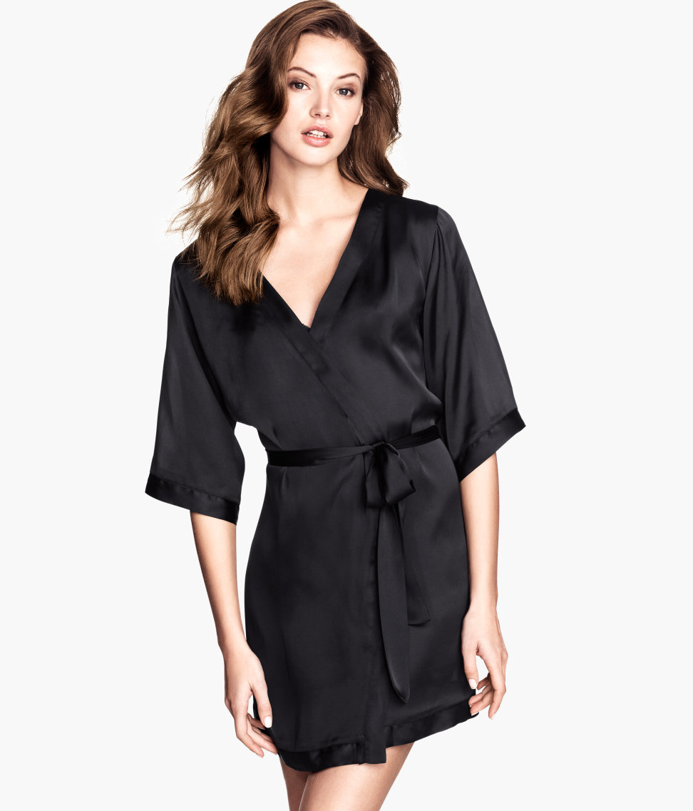 Lyst - H&M Satin Kimono in Black