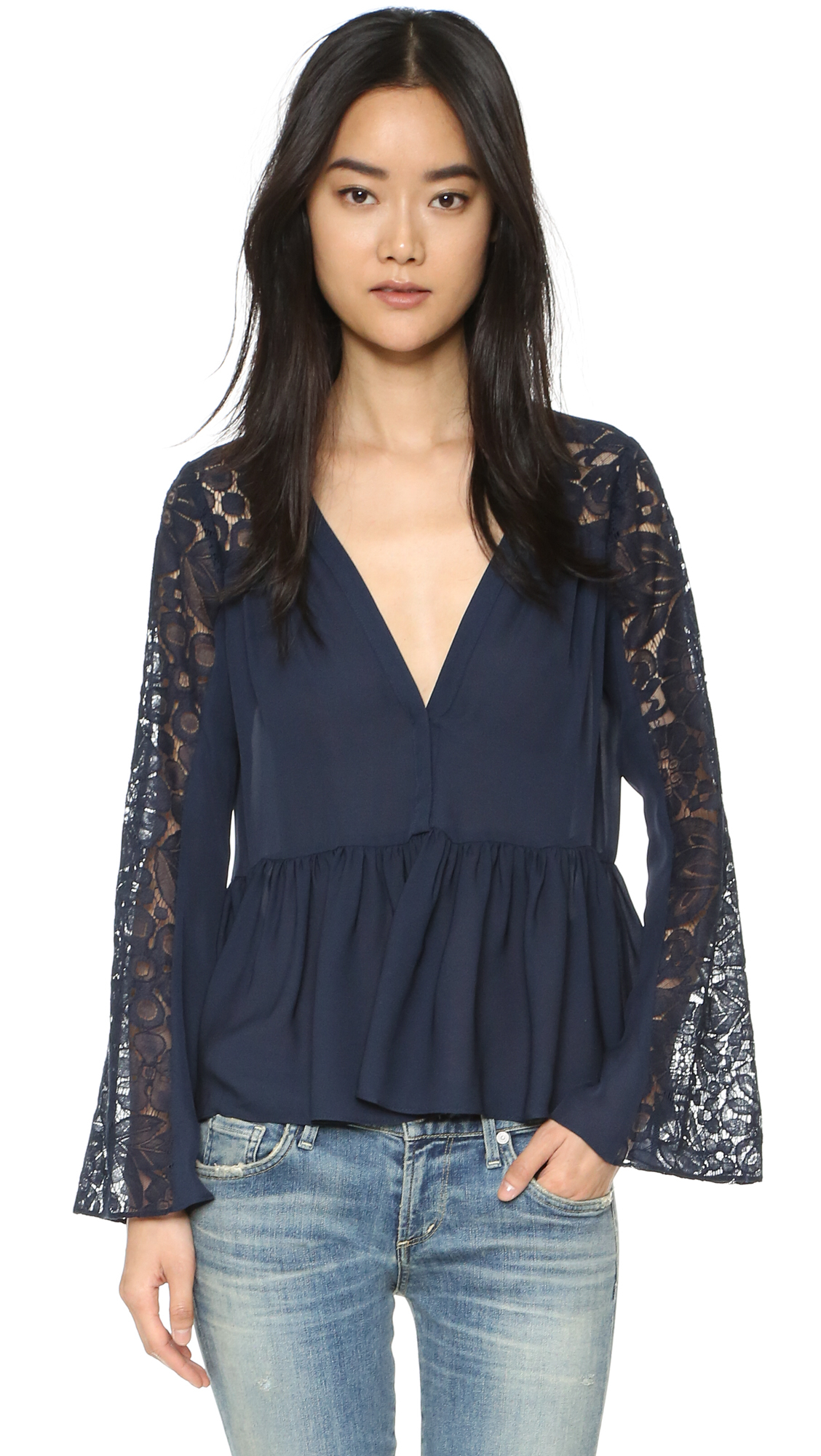 Lyst Elizabeth And James Lija Blouse With Lace Sleeves In Blue