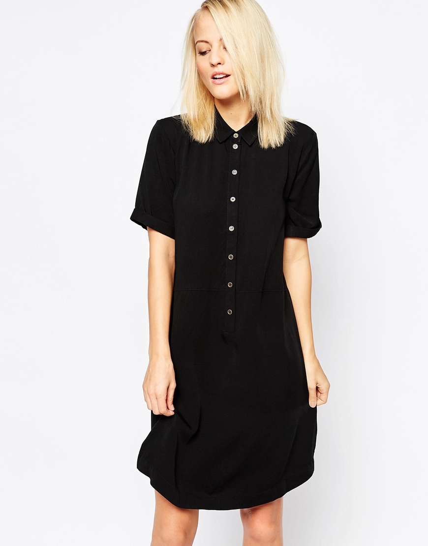 Lyst B Young Short  Sleeve Shirt  Dress  in Black