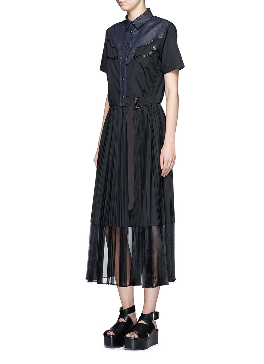 Lyst Sacai Denim Yoke  Side Split Shirt  Dress  in Blue