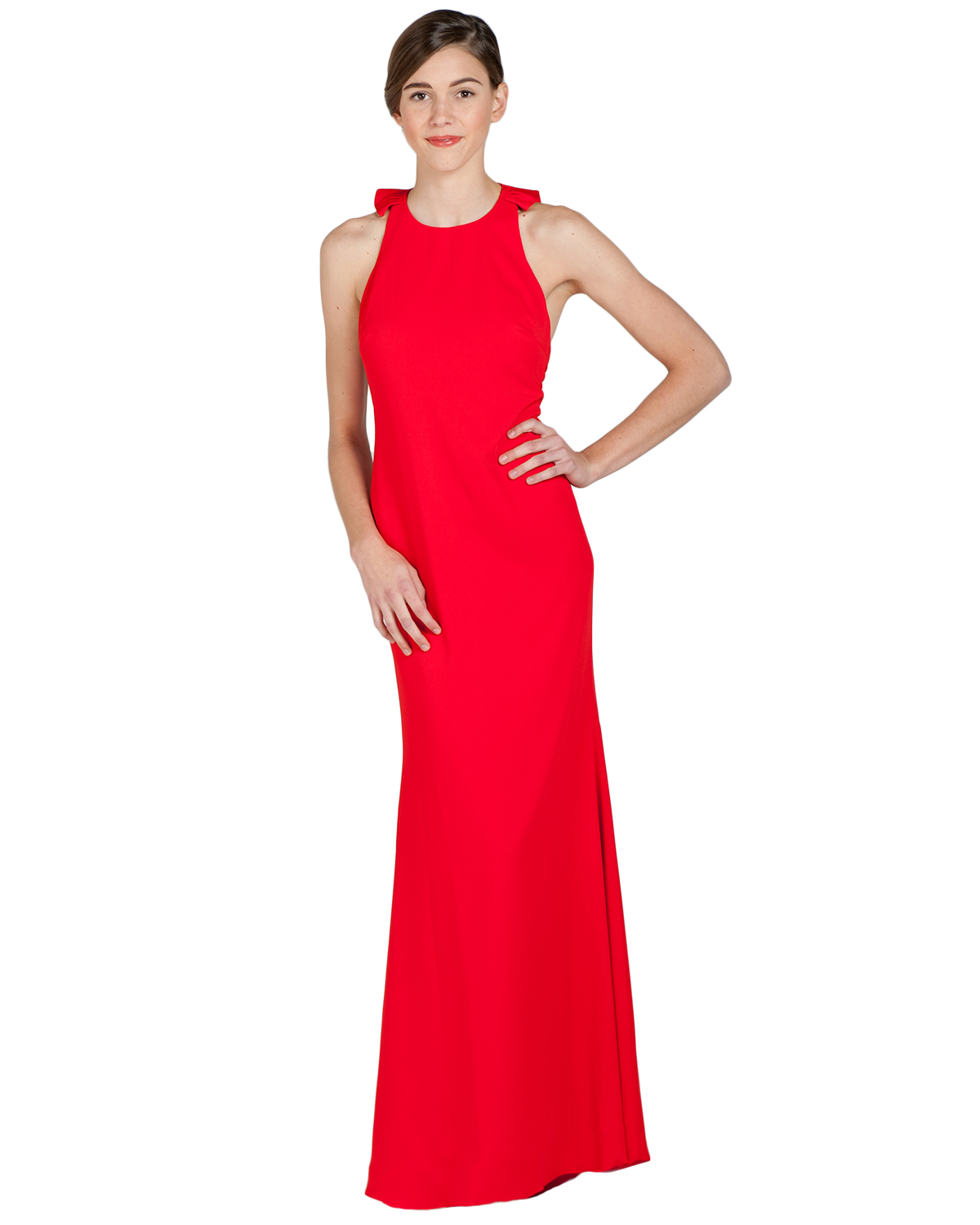 Badgley mischka Ruffle Back Evening Gown in Red | Lyst