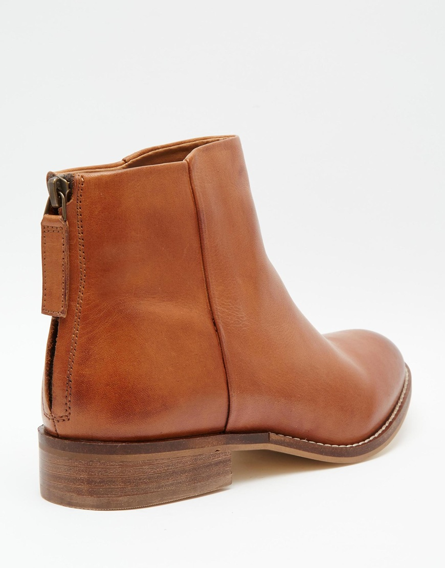 Lyst Dune Philbert Clean Leather Zip Back Ankle Boots In Brown