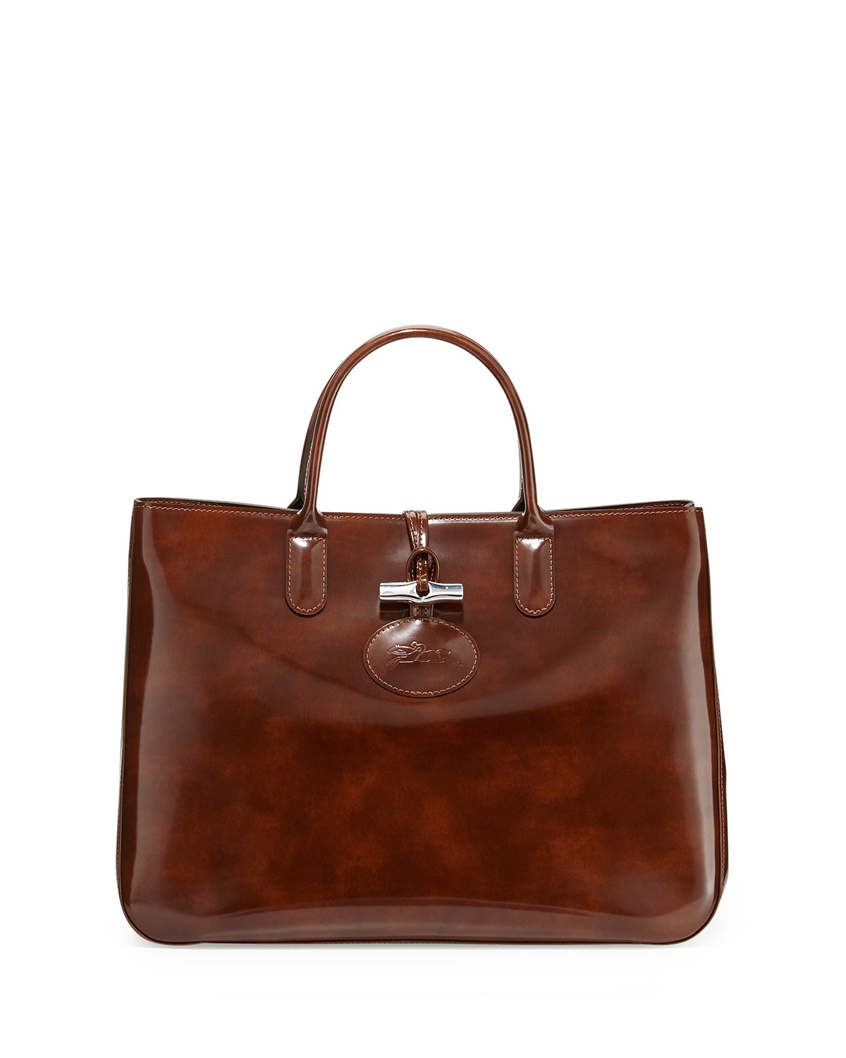 Longchamp Roseau Large Patent Box Tote Bag in Brown (WOOD) | Lyst