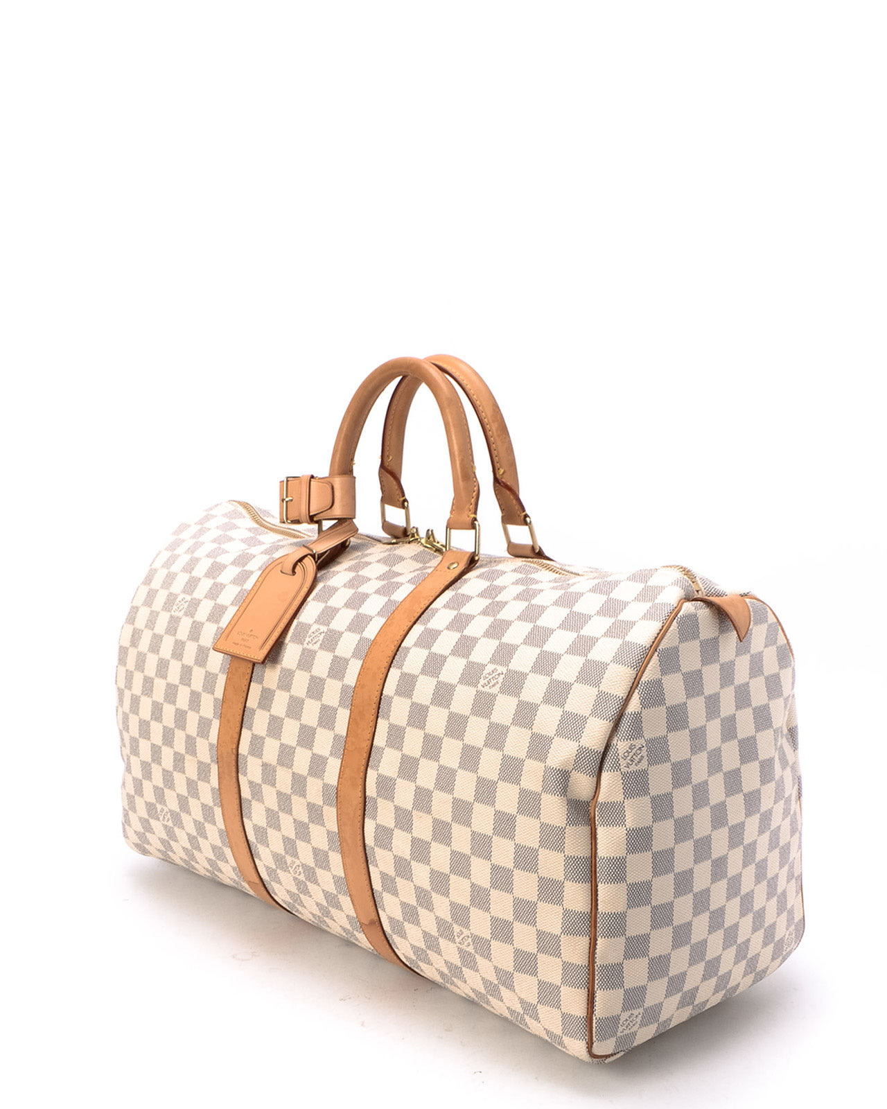 Louis vuitton Damier Azur Keepall 50 Travel Bag in White | Lyst