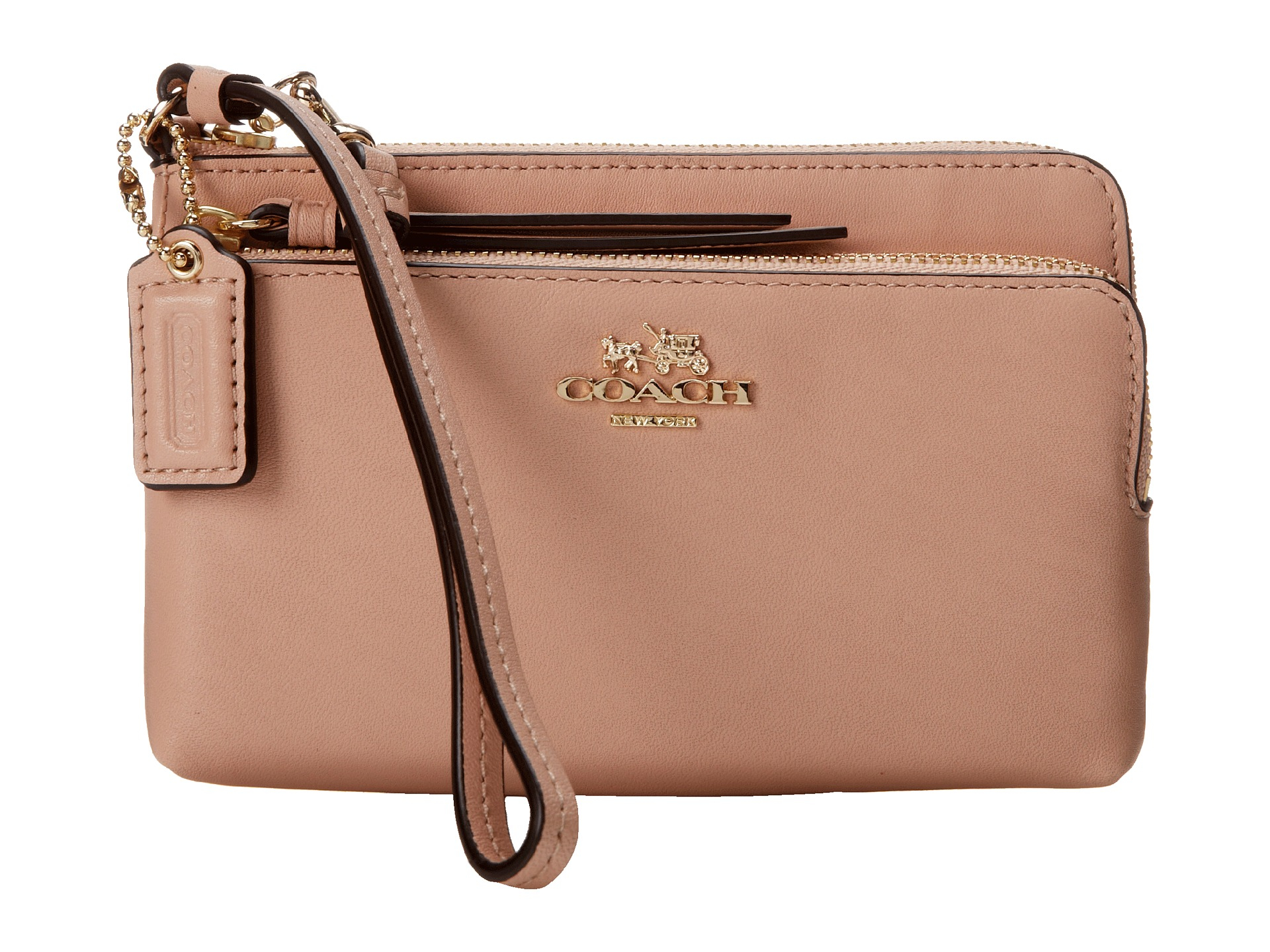 Coach Madison Leather Double Zip Wristlet in Pink | Lyst