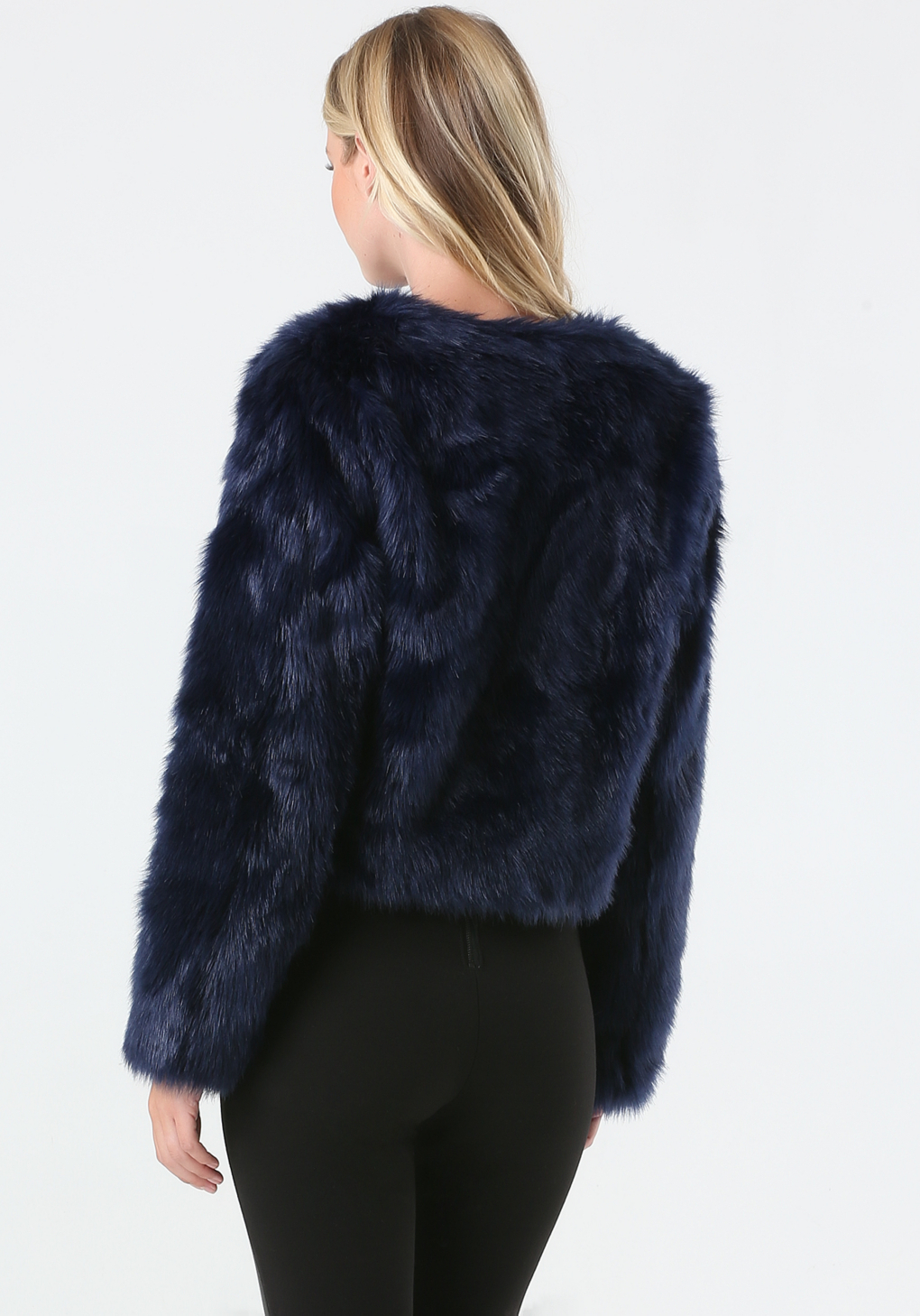 Navy Blue Faux Fur Coat - Sm Coats