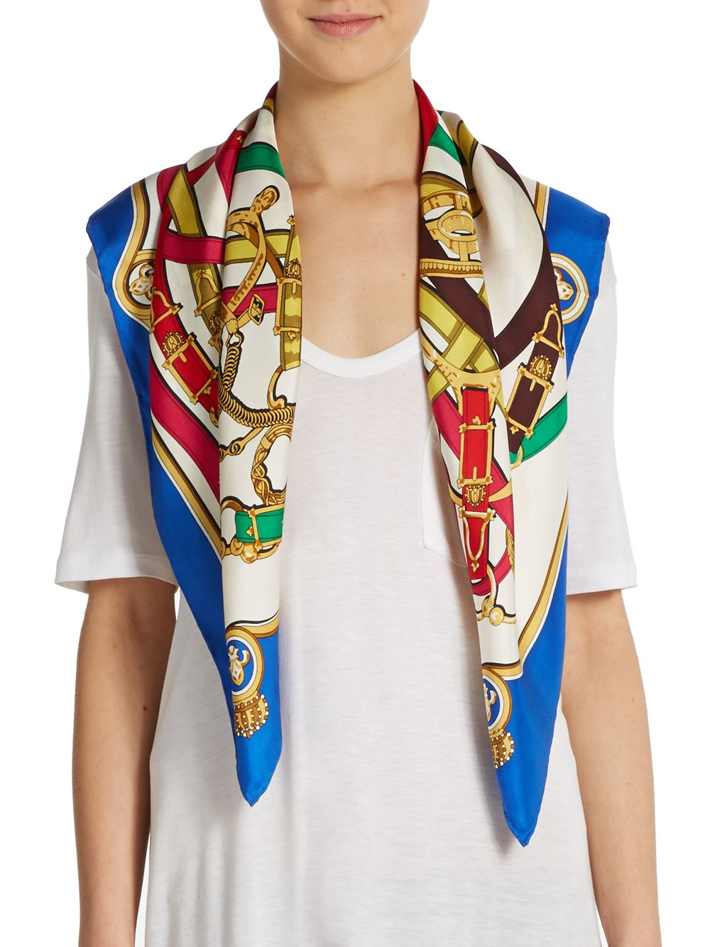 Lyst Saks Fifth Avenue Black Label EquestrianTheme Silk Scarf in Blue