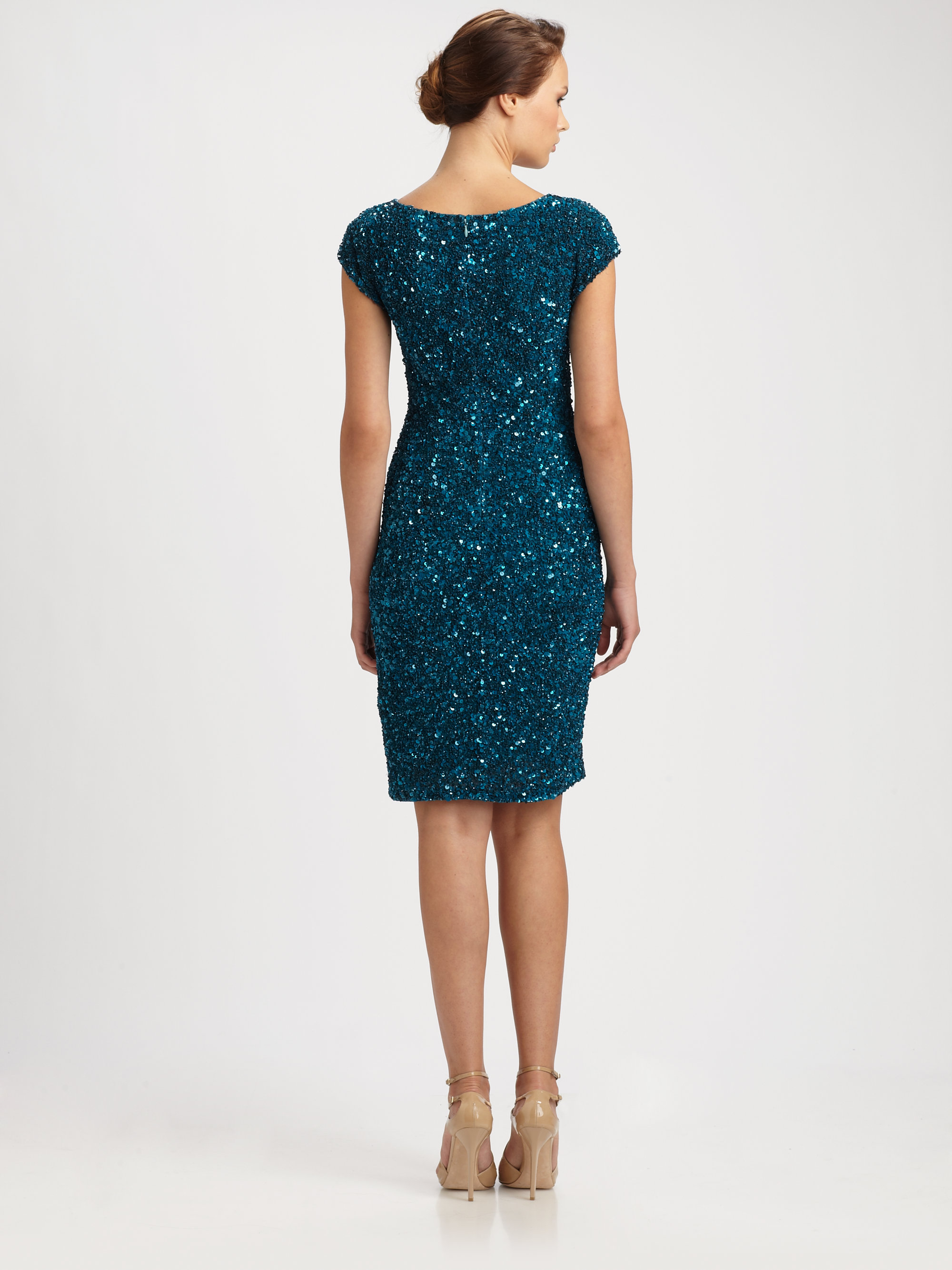 Lyst Theia Beaded Cocktail Dress in Green