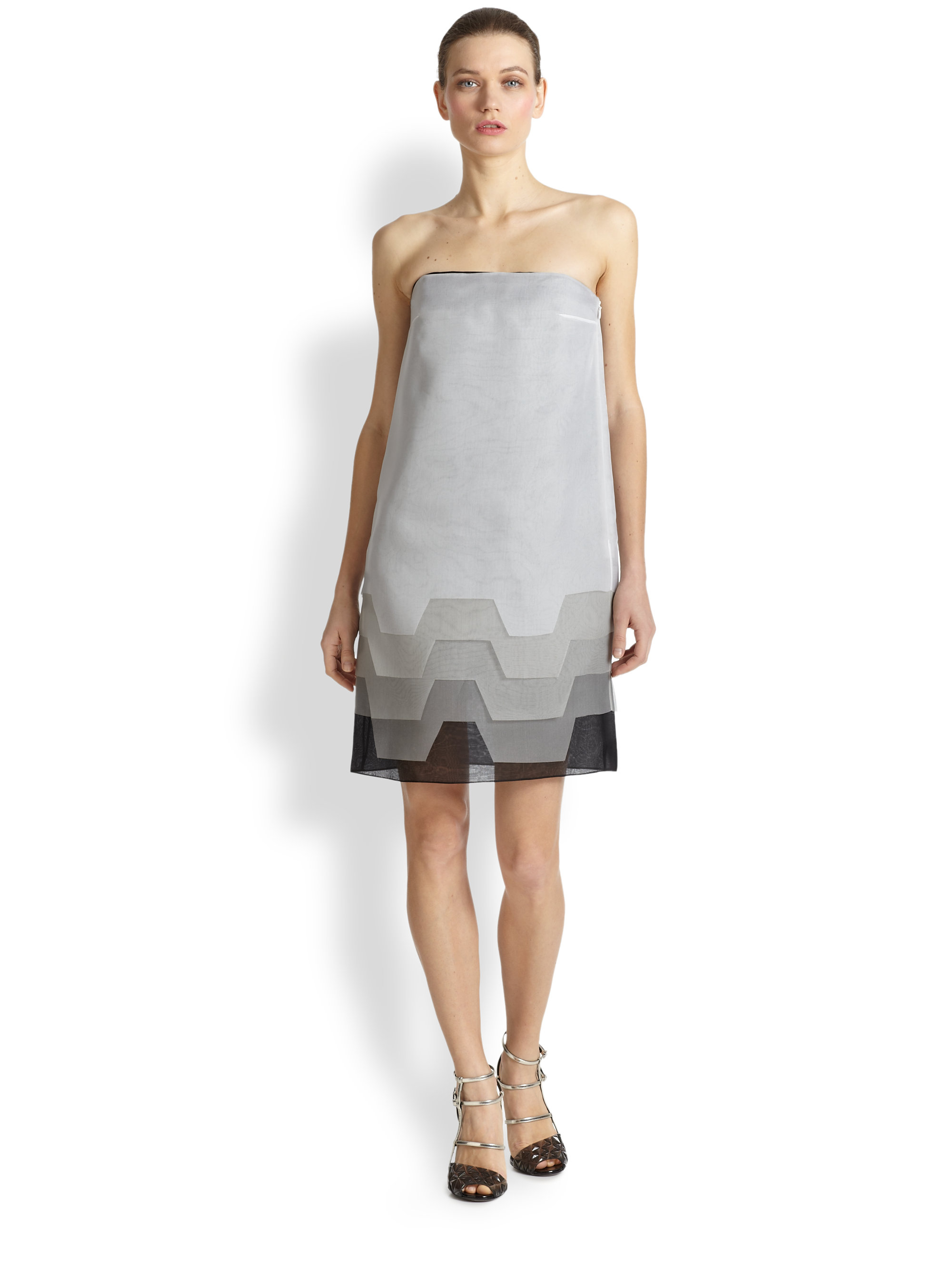 Lyst Fendi Strapless Layered Silk Organza Dress In Gray Gallery