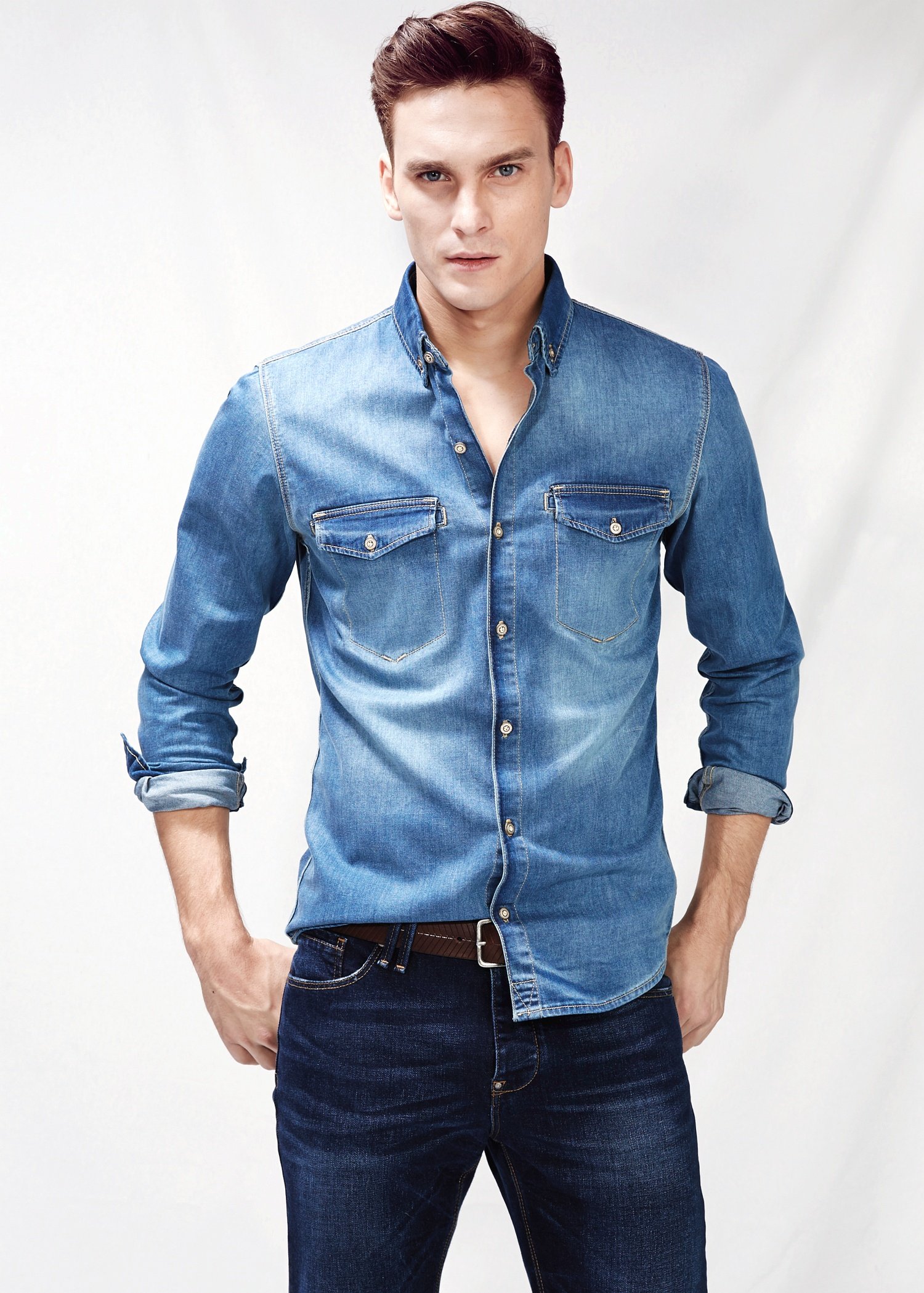 jean color shirt