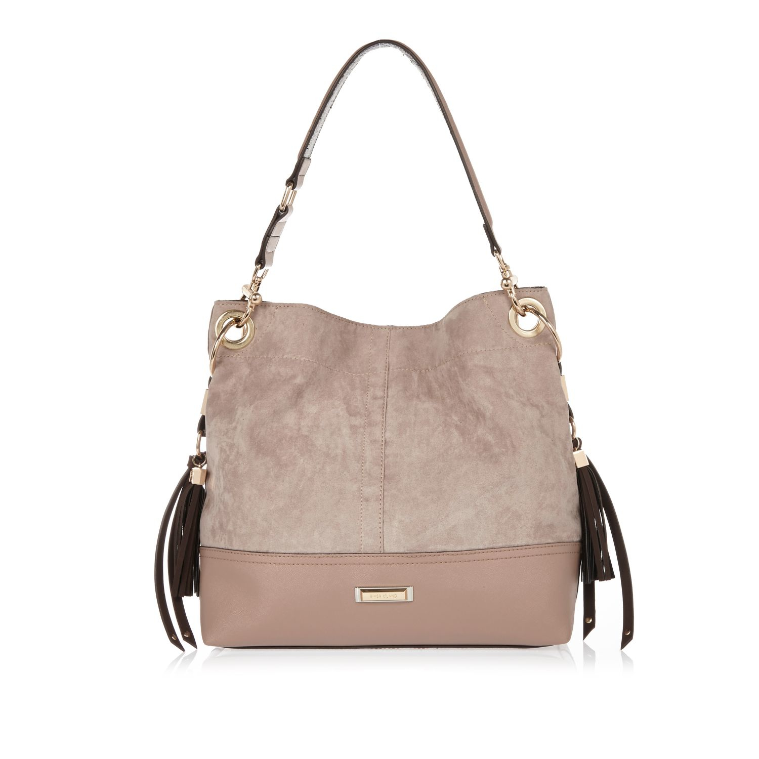 River Island Grey Faux Suede Slouchy Tassel Handbag In Gray Lyst