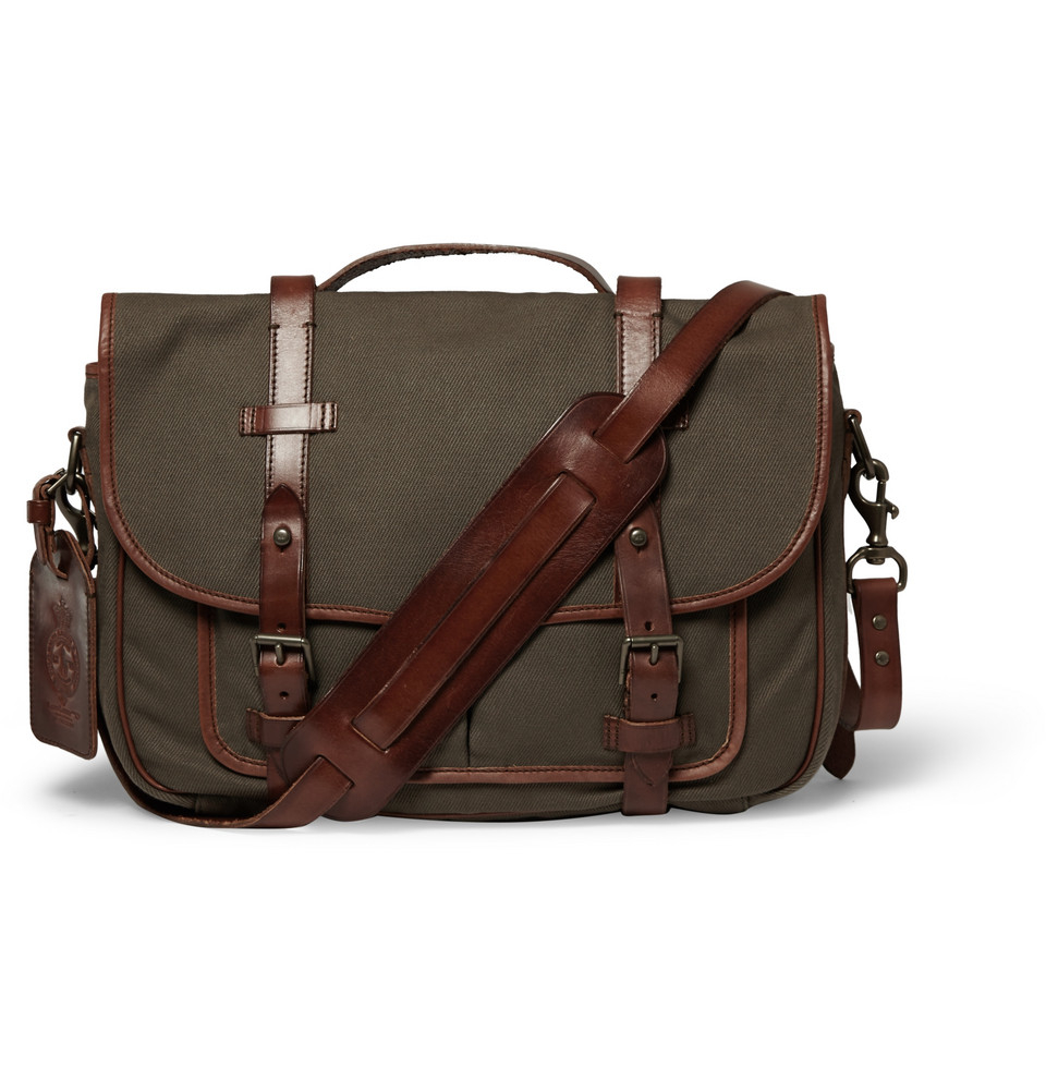 Polo ralph lauren Canvas and Leather Messenger Bag in Green for Men | Lyst
