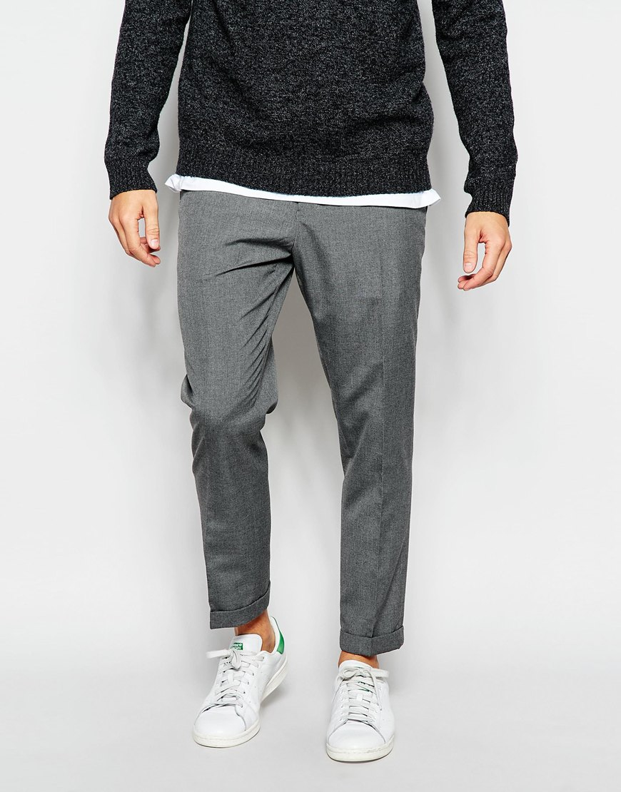 Lyst - Asos Slim Smart Cropped Trousers in Gray for Men