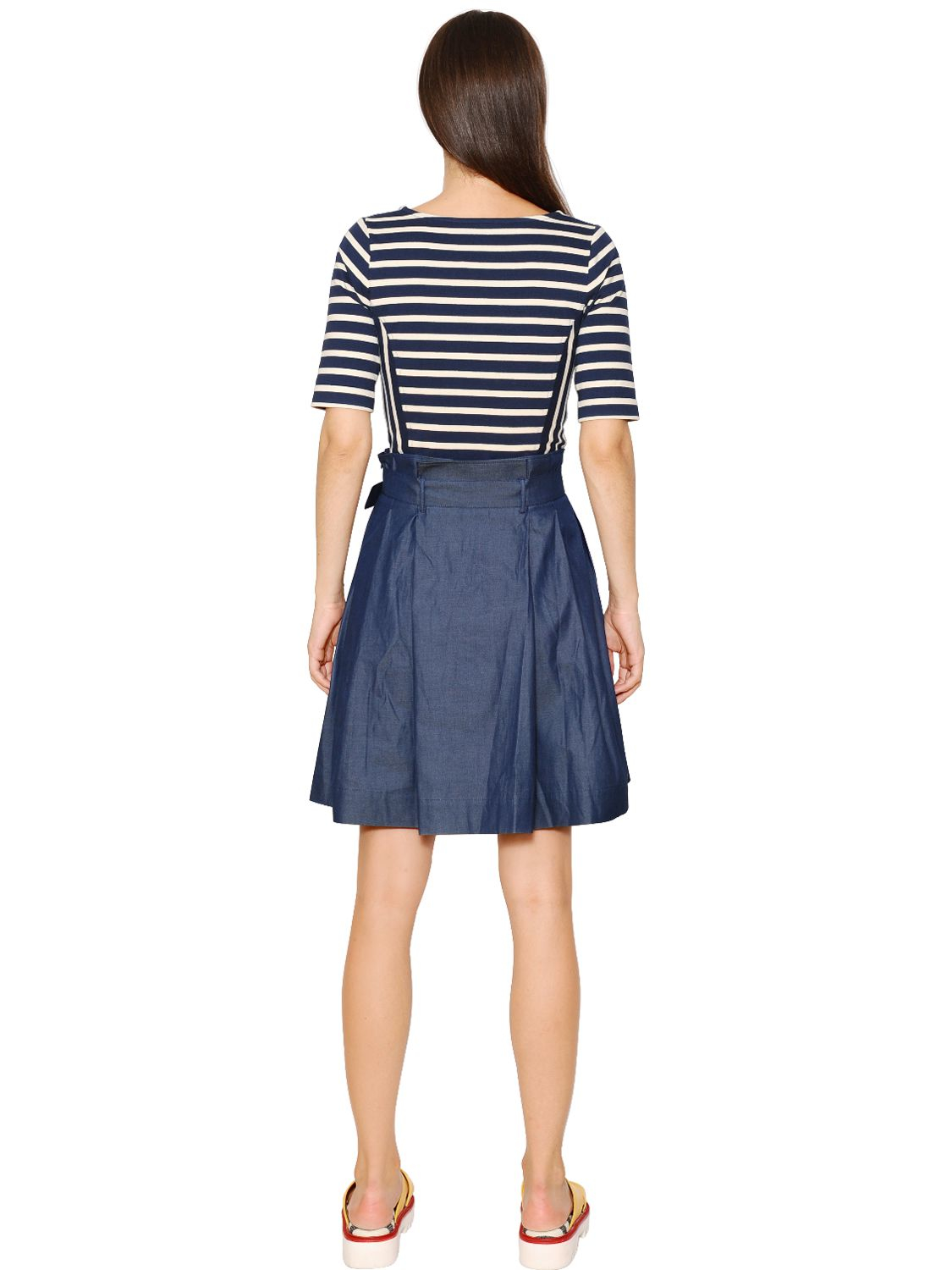 Tommy hilfiger Striped Knit & Cotton Denim Dress in Blue Lyst