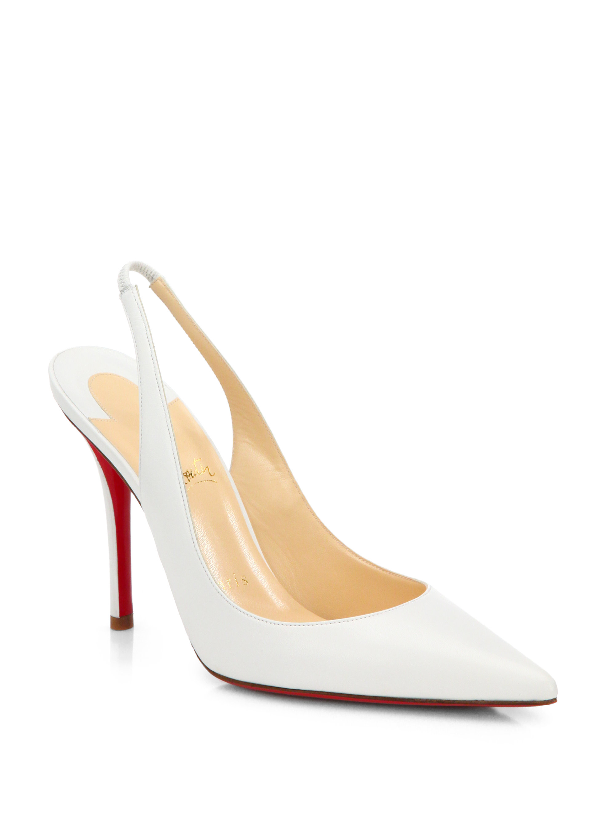 Christian louboutin Apostrophy Kid Leather Slingback Pumps in White | Lyst