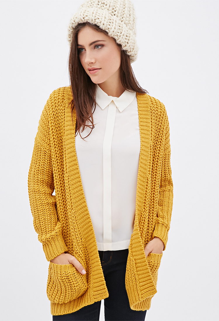 Lyst Forever 21 Purl Knit Cardigan  in Yellow 