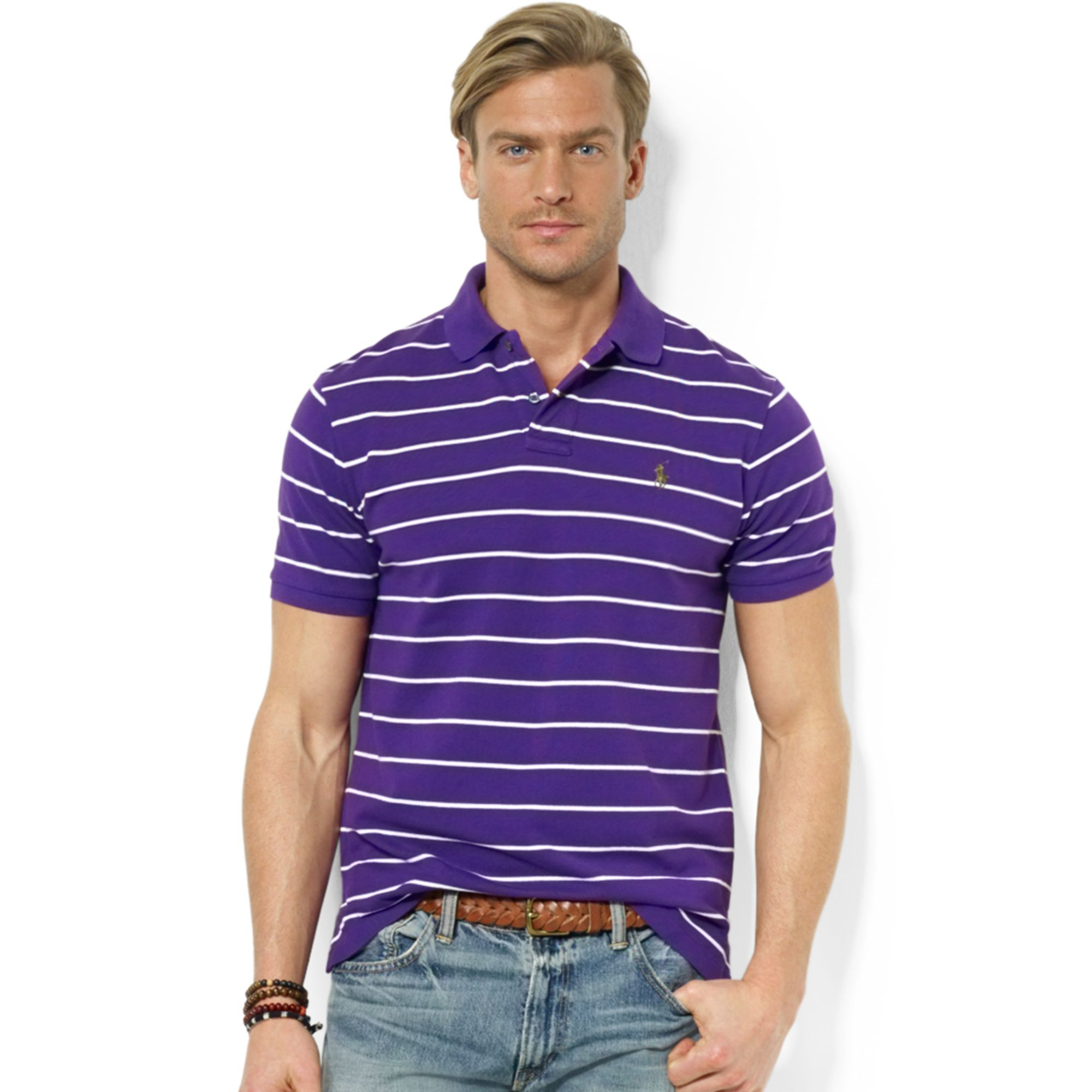 Lyst - Ralph Lauren Polo Customfit Striped Stretchmesh Polo Shirt in