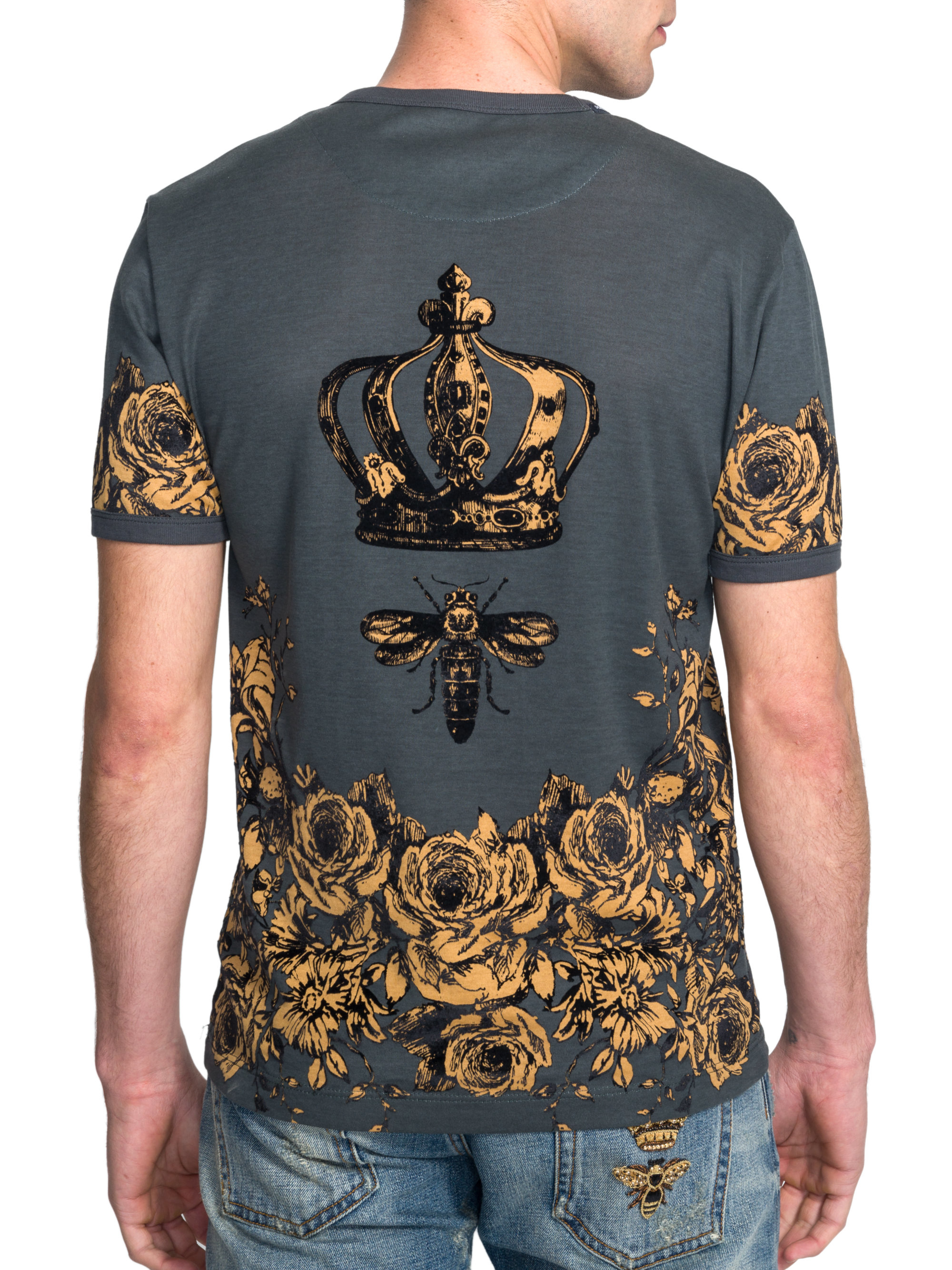 Dolce & gabbana Crown Bee Cotton Tee in Gold for Men (grey-gold) | Lyst