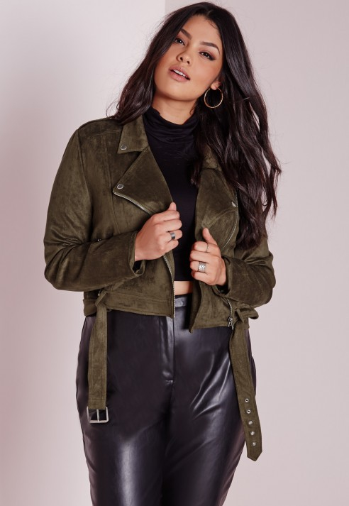 Missguided Plus Size Faux Suede Biker Jacket Khaki In Natural Lyst Gallery