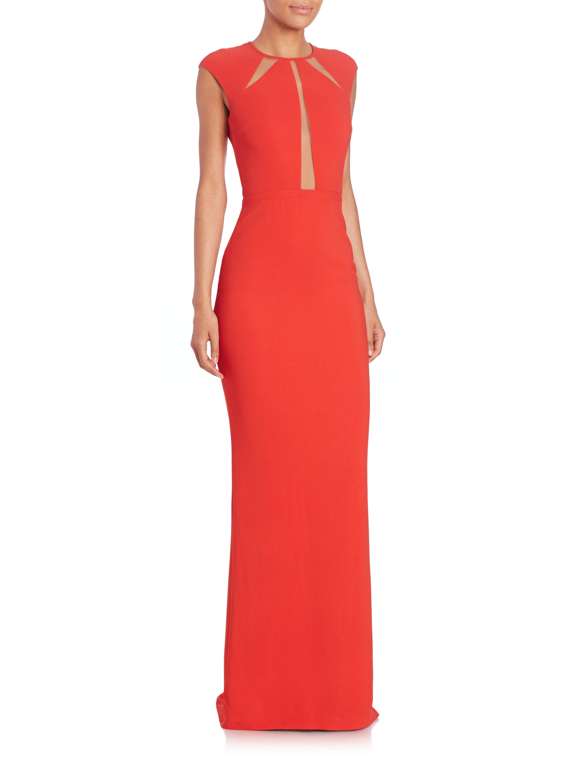 Michael kors Illusion-inset Gown in Orange | Lyst