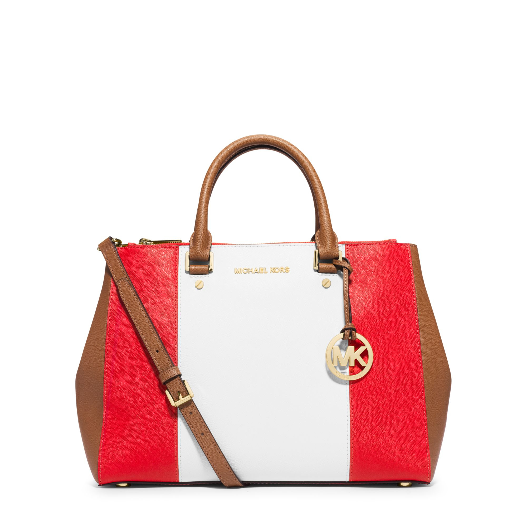 Lyst Michael Kors Sutton Large Color Block Leather Satchel In White Gallery