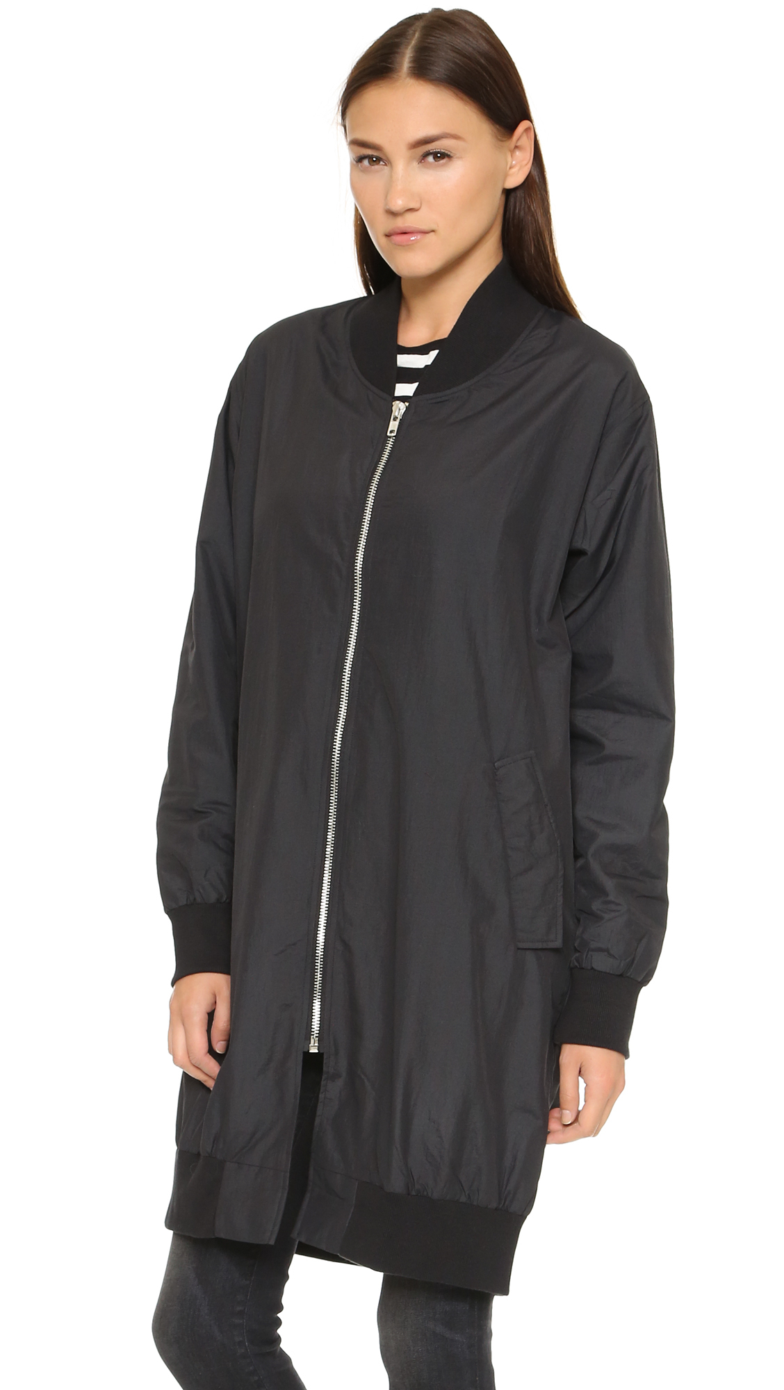 Lyst - Oak Nylon Long Bomber Jacket - Black in Black