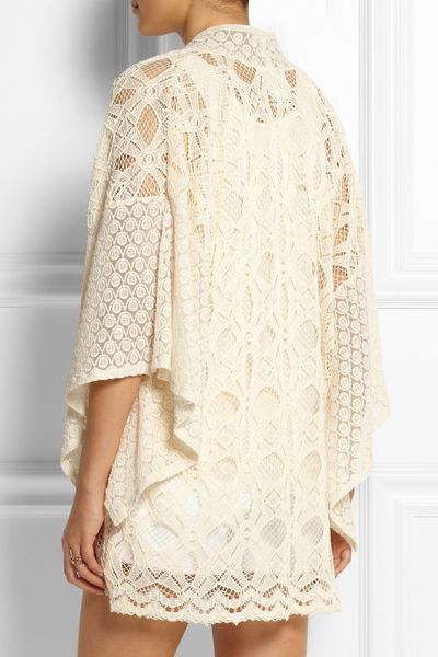 Anna Sui Ophelia Crocheted Lace Kimono Jacket in White | Lyst