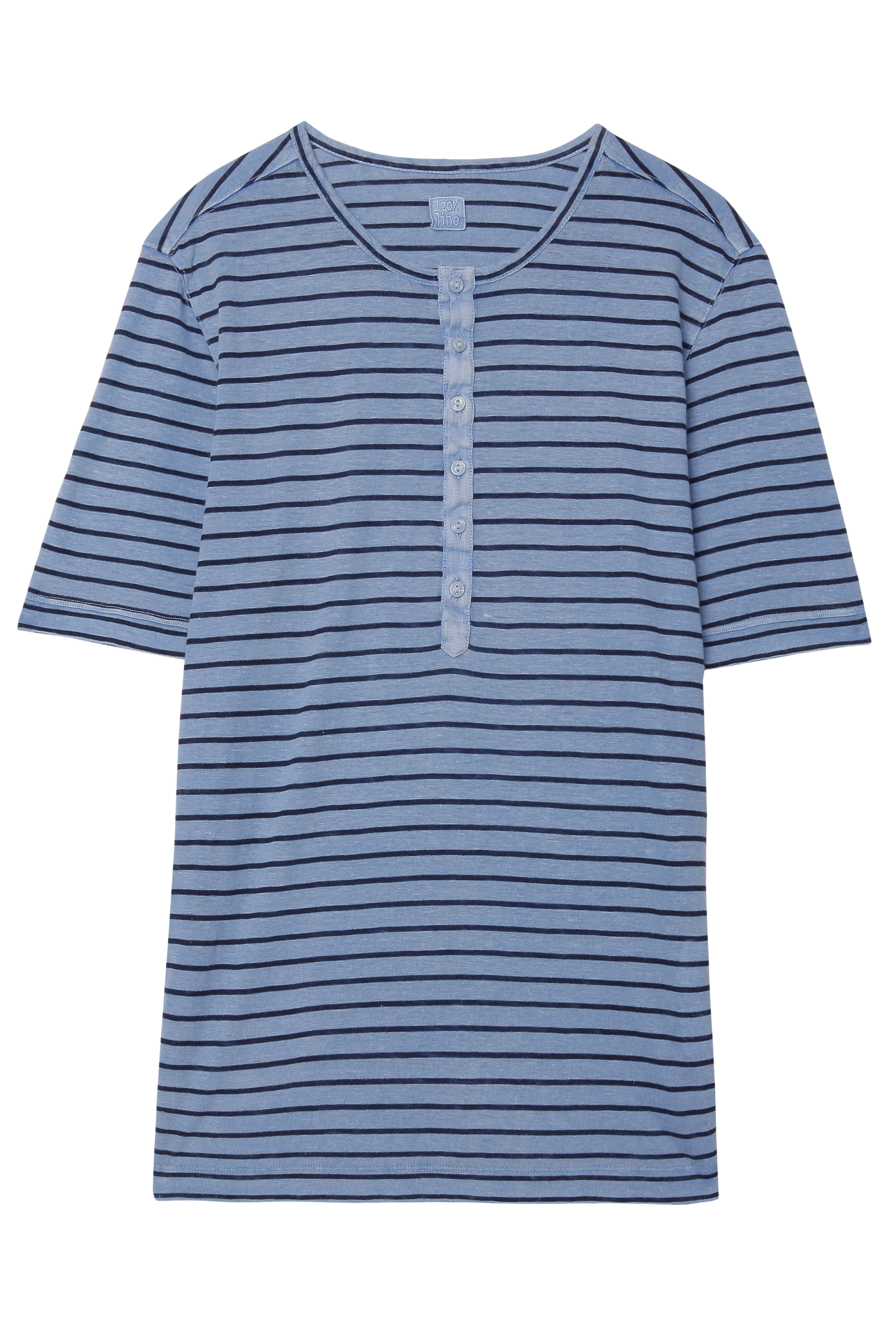 120 Percent Linen Ss Stripe Henley Top in Blue for Men | Lyst