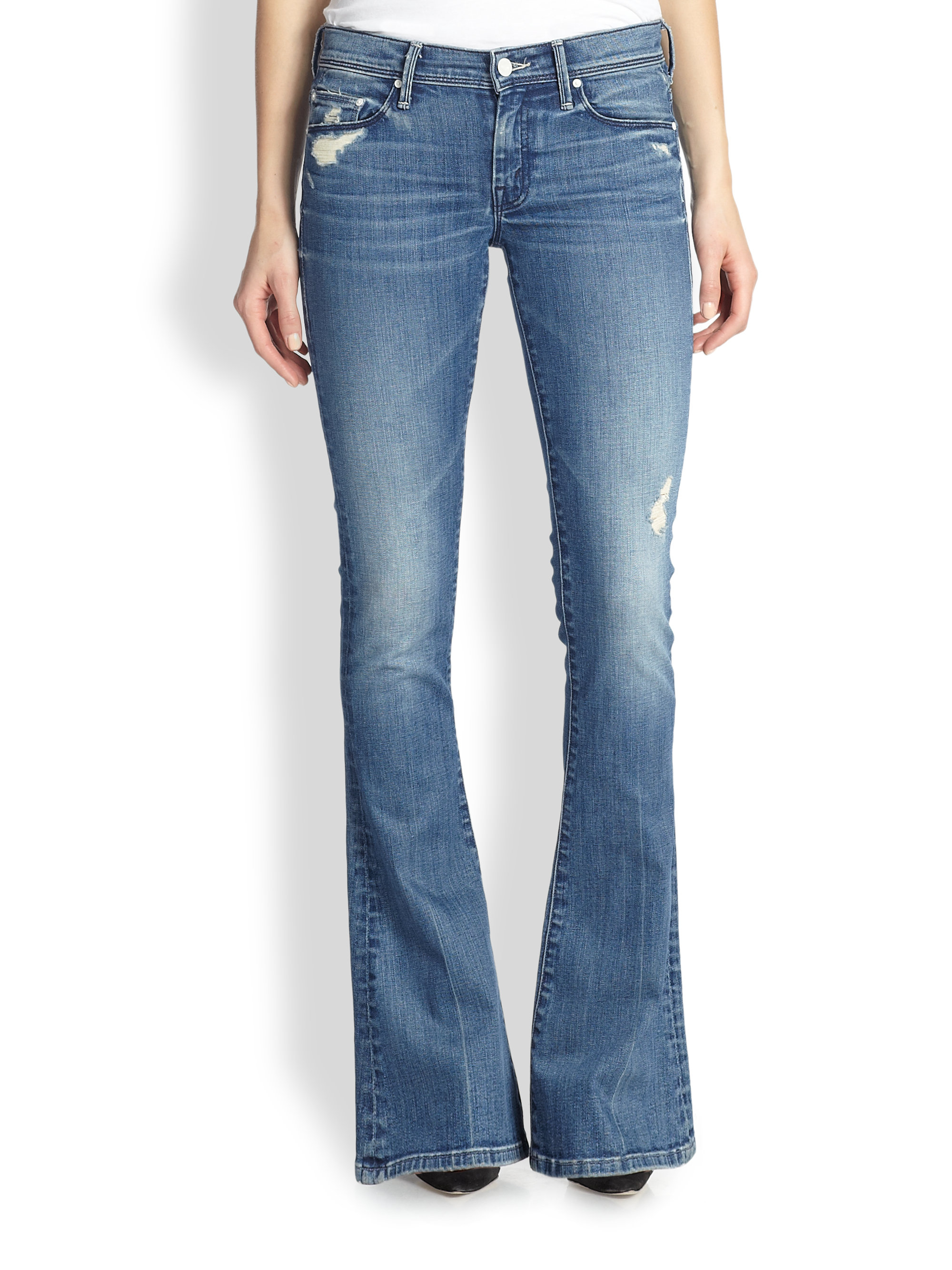 Lyst - Mother The Cruiser Distressed Flare Jeans in Blue