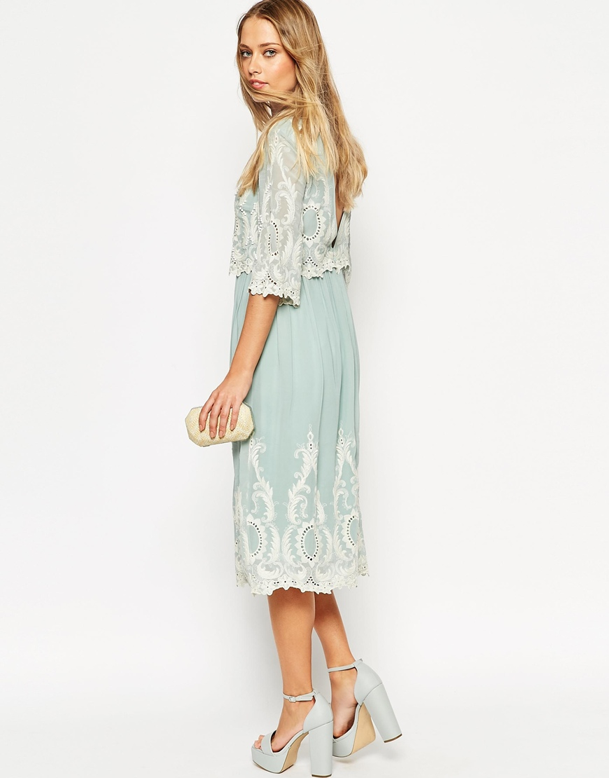 ASOS | ASOS Double Layer Midi Dress with Contrast Embroidery and ...