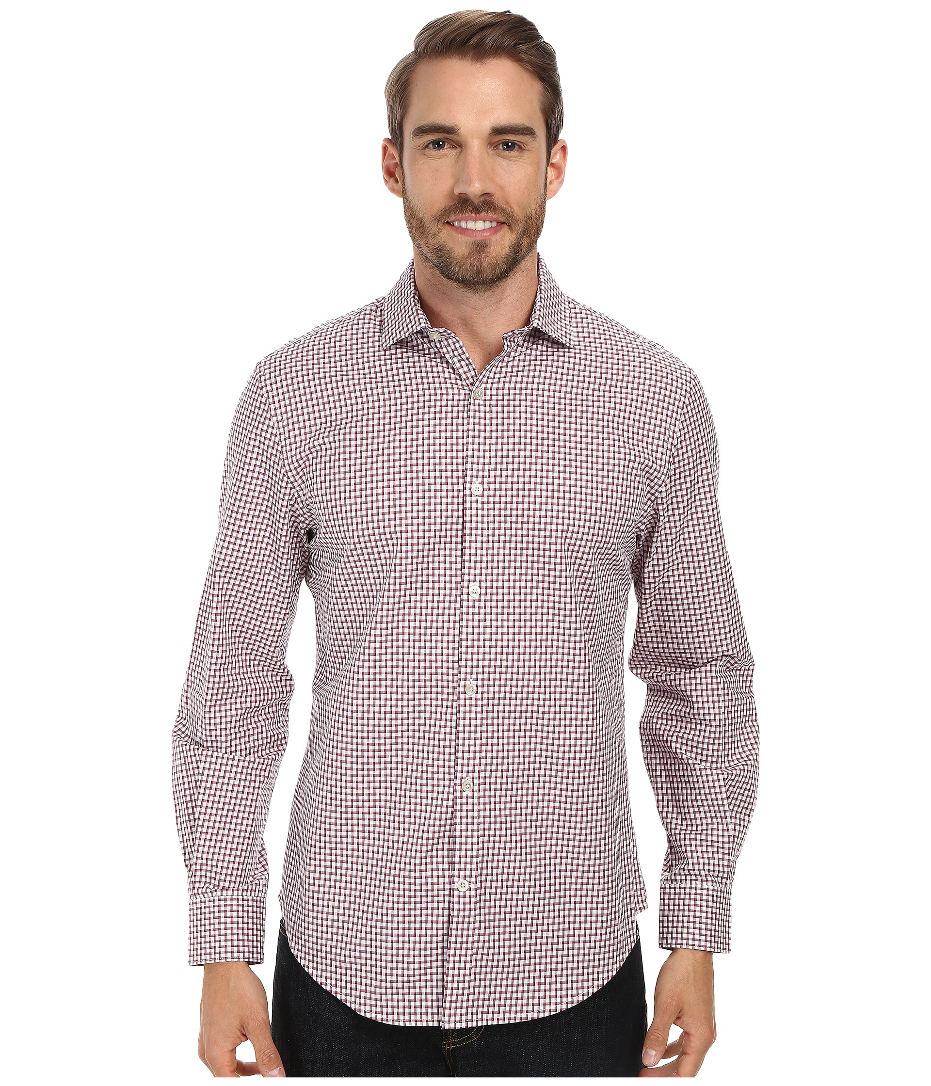 Lyst - Perry Ellis Long Sleeve Jacquard Check Pattern Shirt in Red for Men