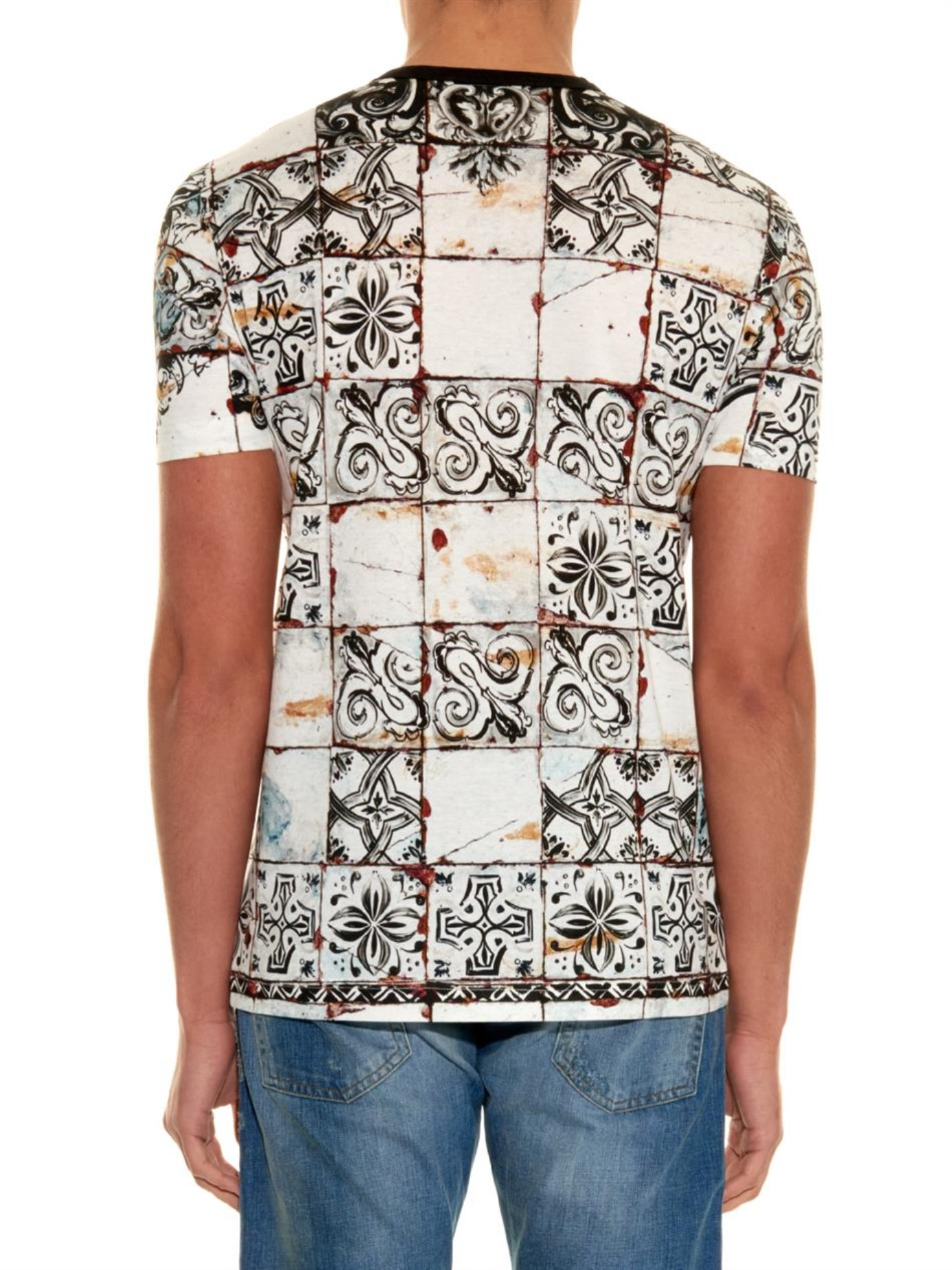 Dolce & gabbana Abstract Tile and Bull-Print Cotton T-Shirt in White ...