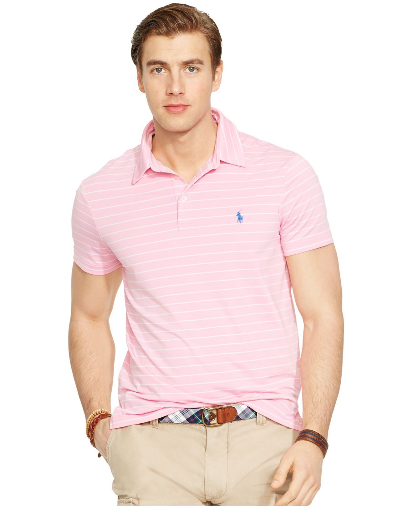 Lyst - Polo Ralph Lauren Striped Performance Polo Shirt in Pink for Men