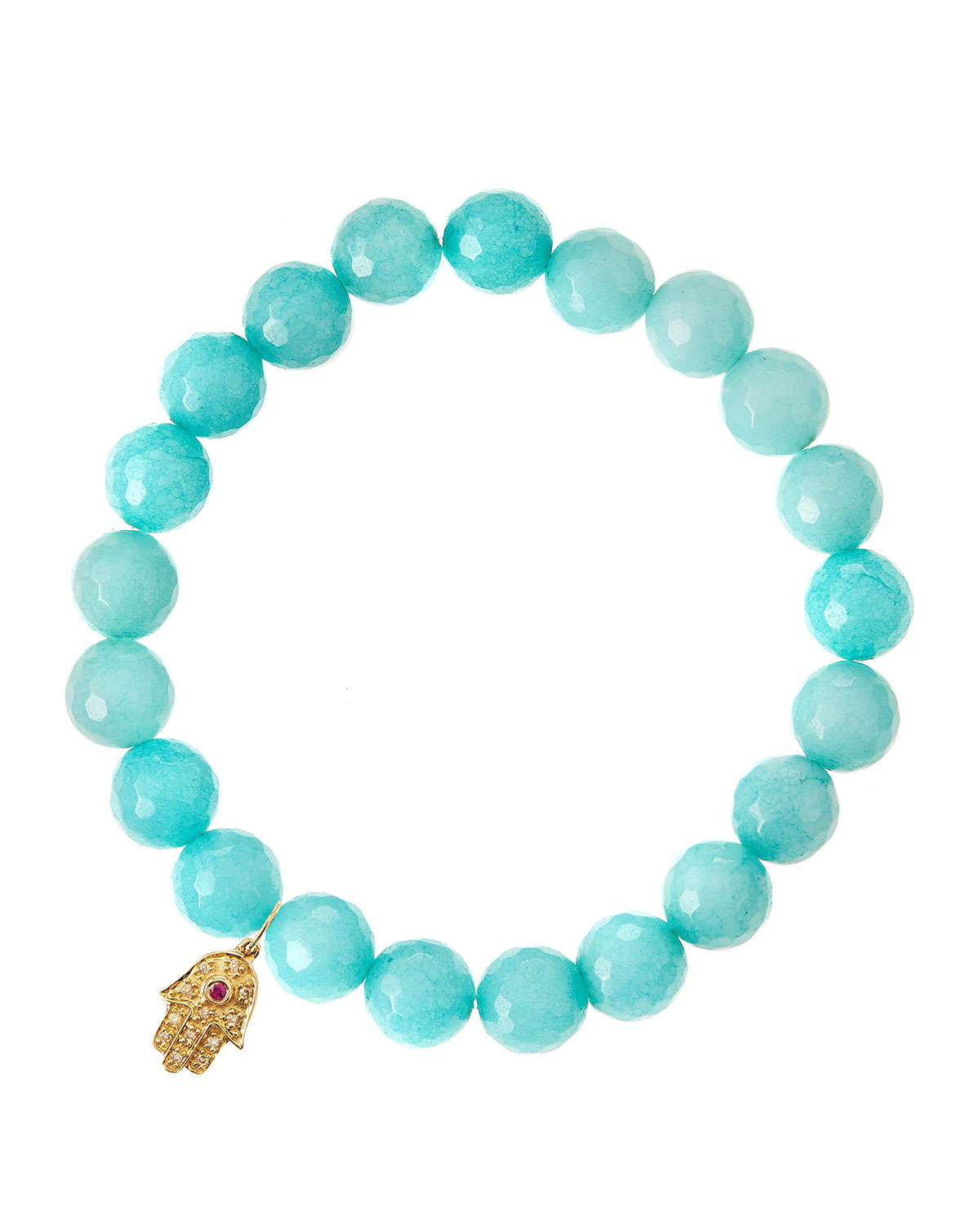 Sydney evan Aqua Jade Beaded Bracelet With 14K Gold Hamsa Charm (Made ...