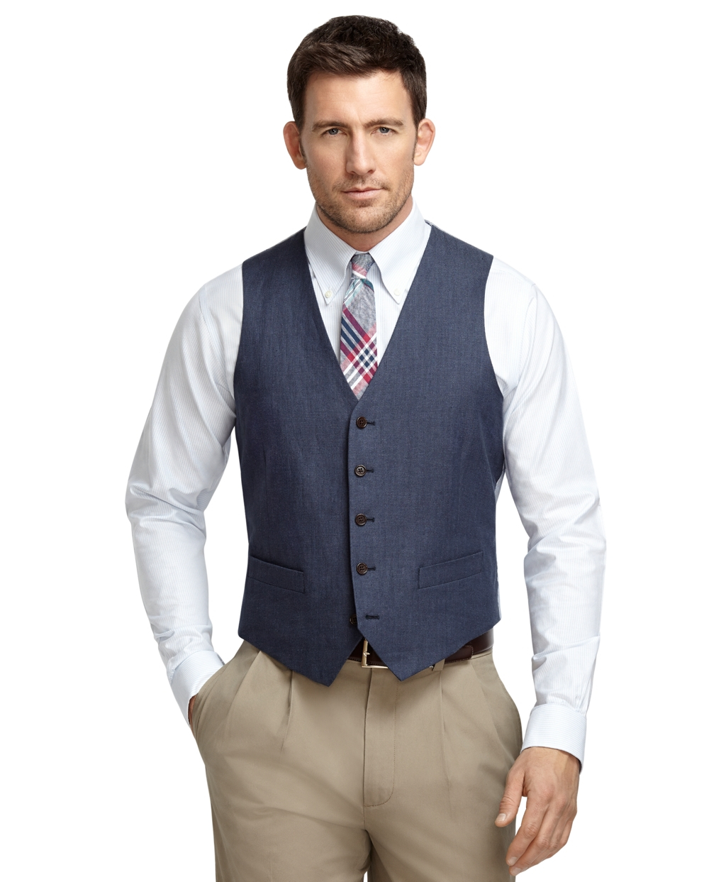 Brooks brothers Navy Linen Herringbone Vest in Blue for Men | Lyst