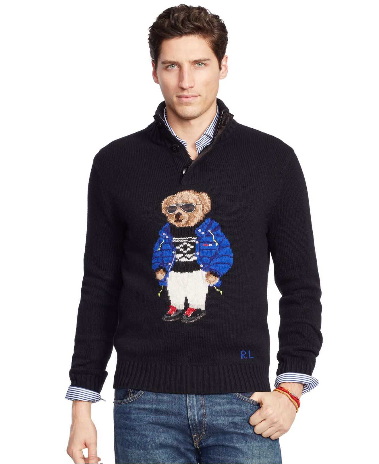 Polo ralph lauren Polo Bear Mock Neck Wool-blend Sweater in Black for