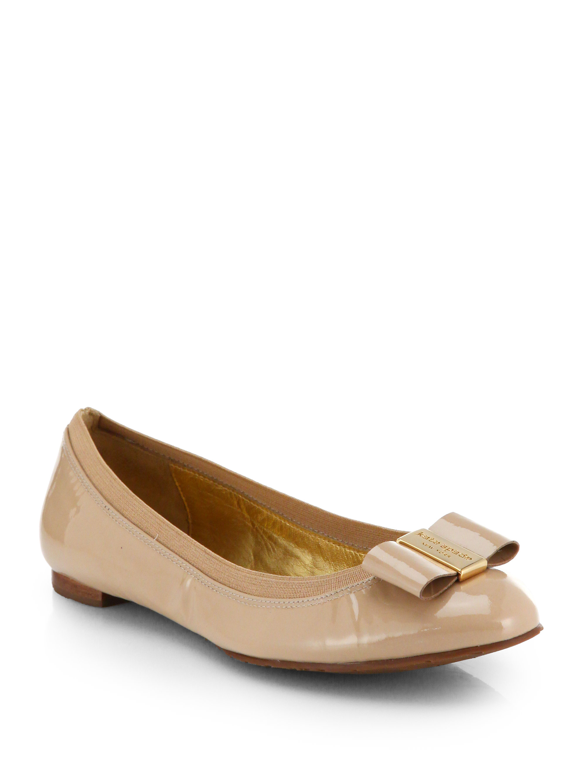Kate Spade Tock Patent Leather Bow Ballet Flats in Beige (NEW CAMEL) | Lyst
