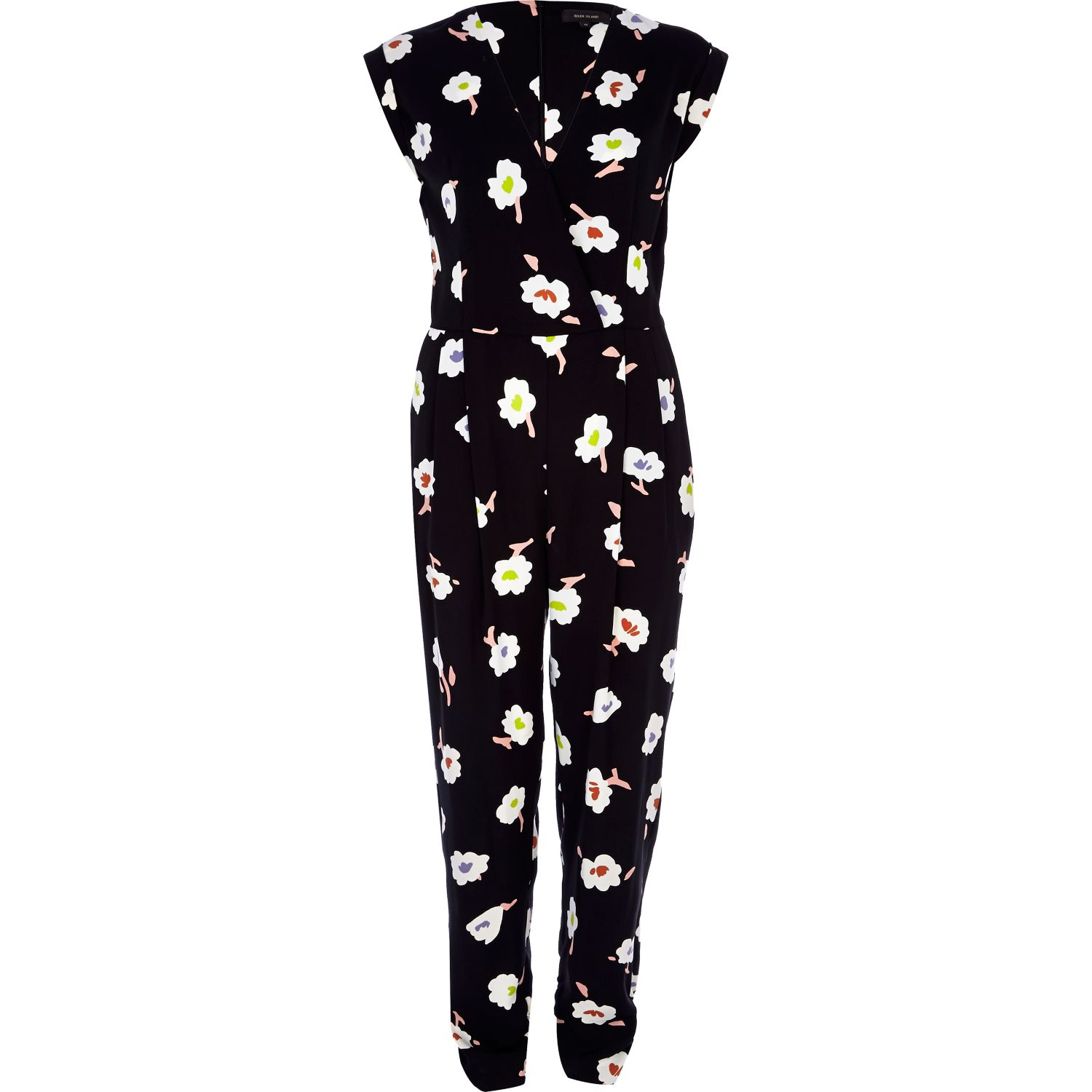 lyst river island black floral print jumpsuit in black lyst river island black floral print jumpsuit in black