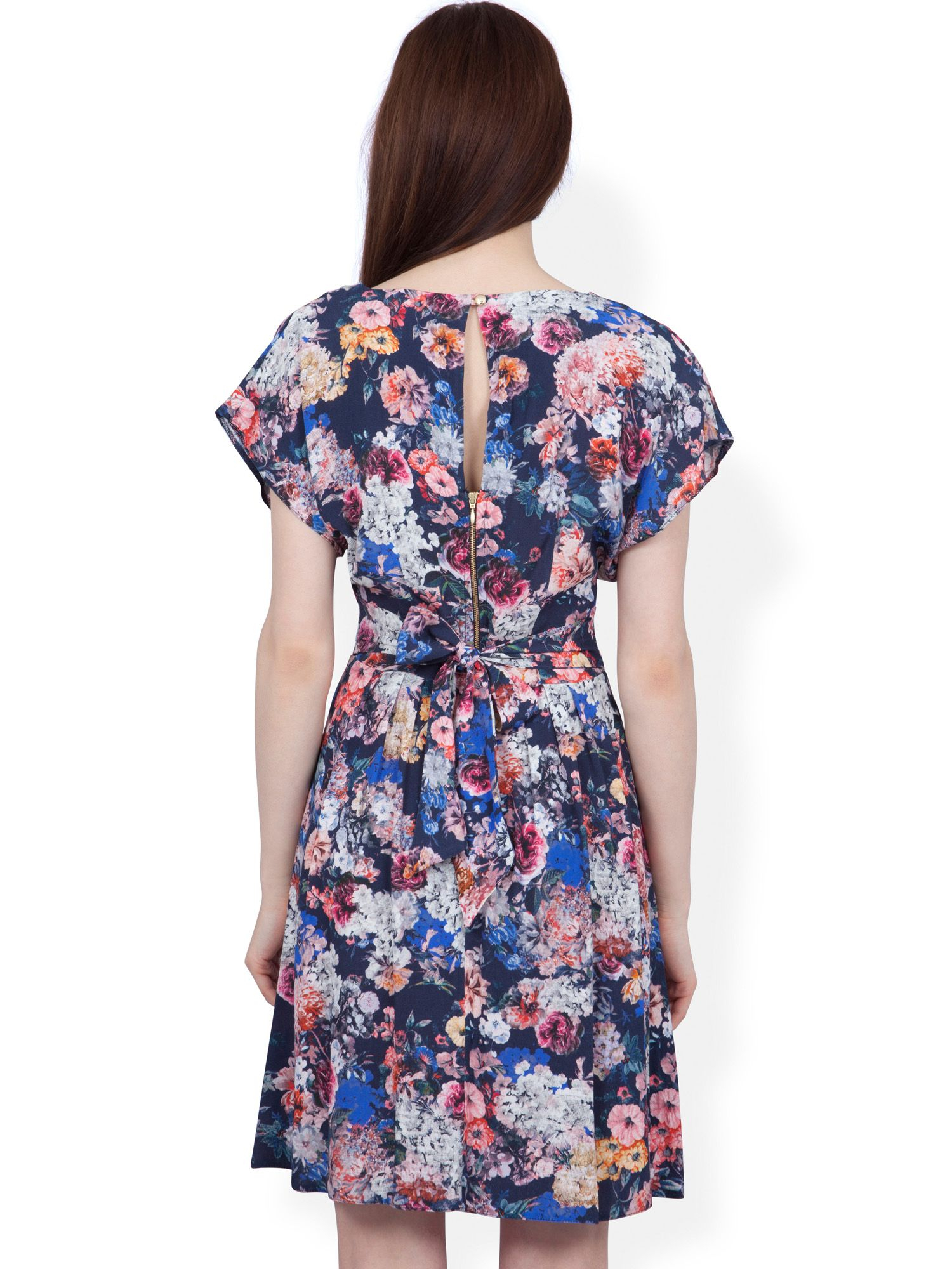 Almari Floral V Neck Tie Back Dress | Lyst