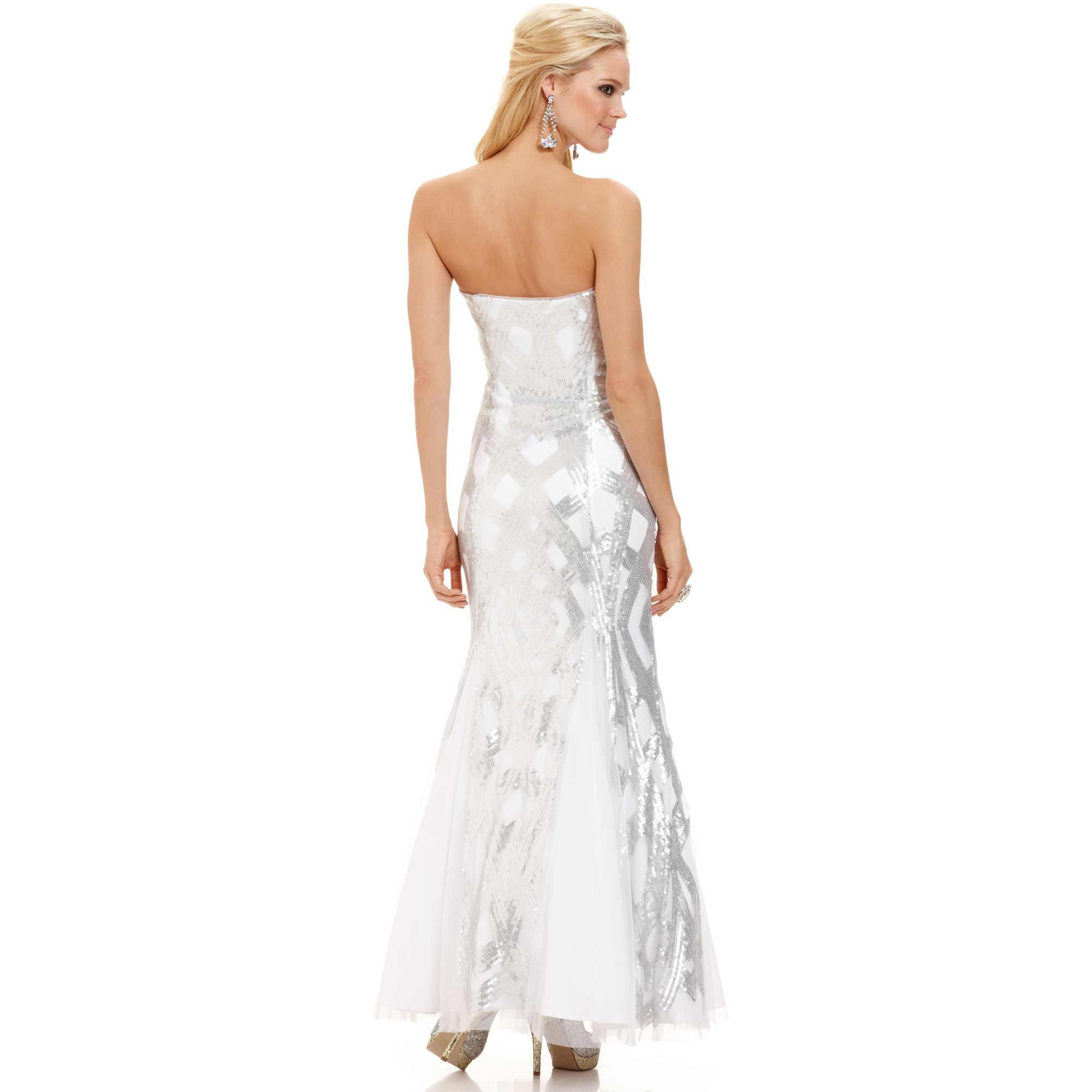 Lyst Betsy And Adam Strapless Sequin Mermaid Gown In White