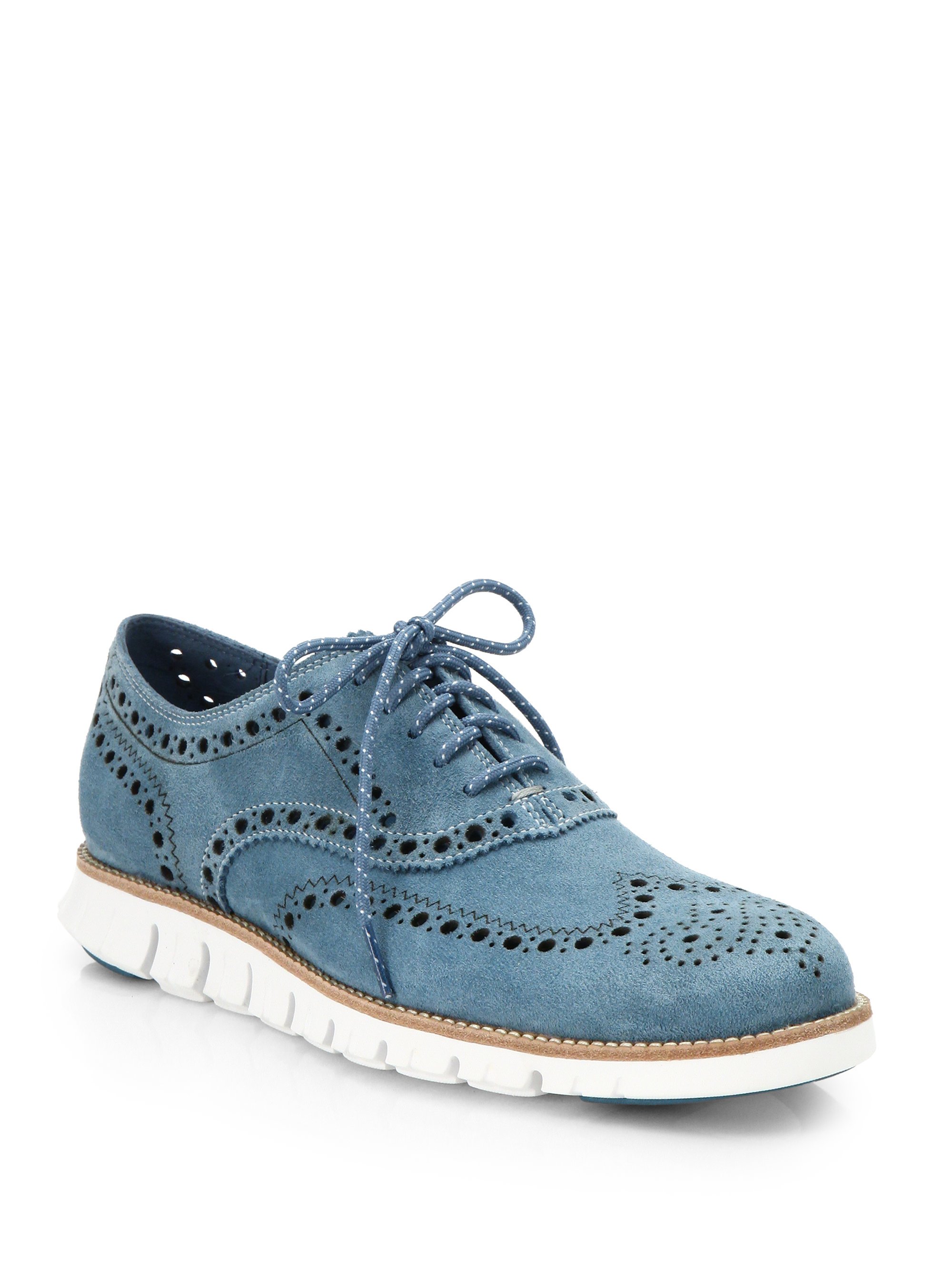 Cole Haan Zerogrand Suede Wingtip Oxfords In Blue Lyst 3914