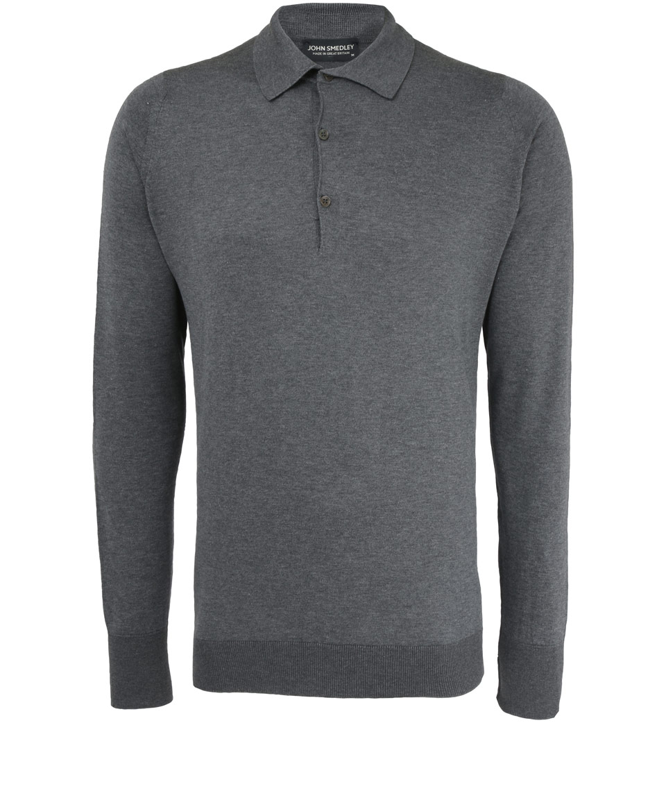 John Smedley Charcoal Medlock Long Sleeve Cotton Polo Top in Gray for ...