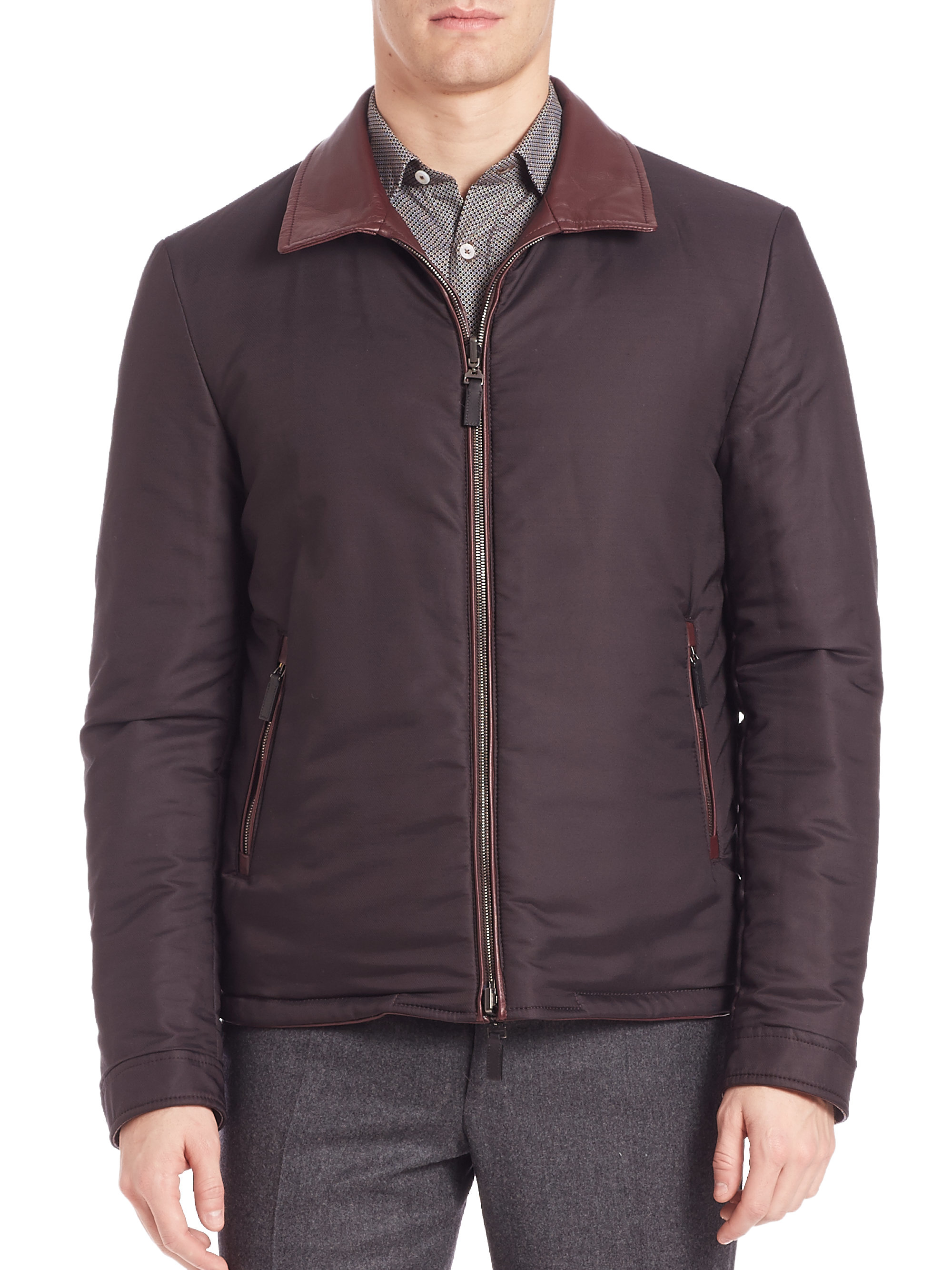 Canali Reversible Leather Jacket In Brown For Men Lyst Gallery
