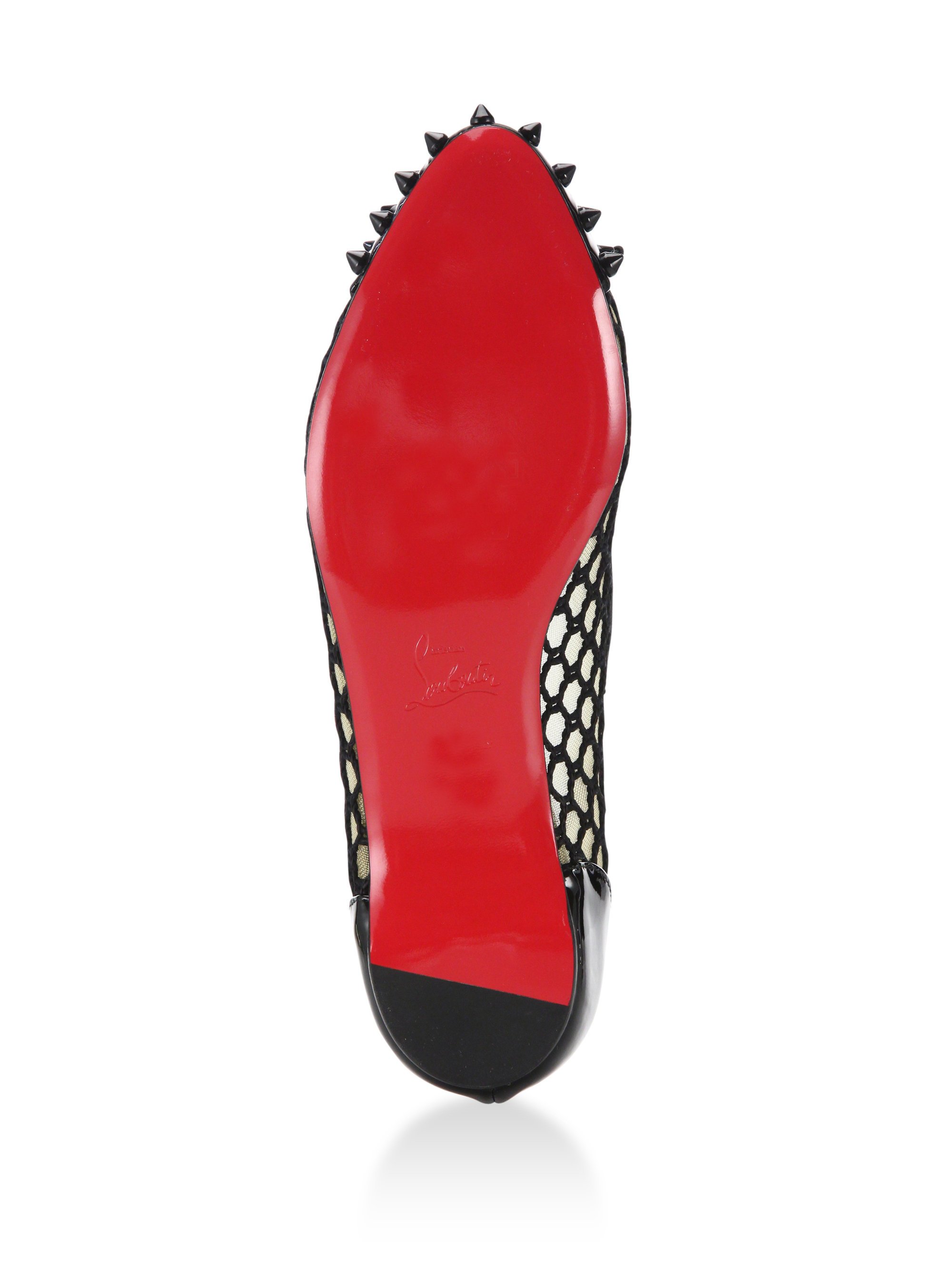 spiked loafers cheap - Christian louboutin Mix Patent Spiked Knotted Mesh Flats in Black ...