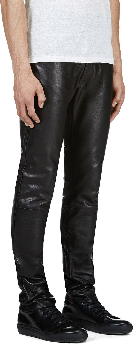 Lyst - Acne Studios Black Leather Depp Fly Trousers in Black for Men