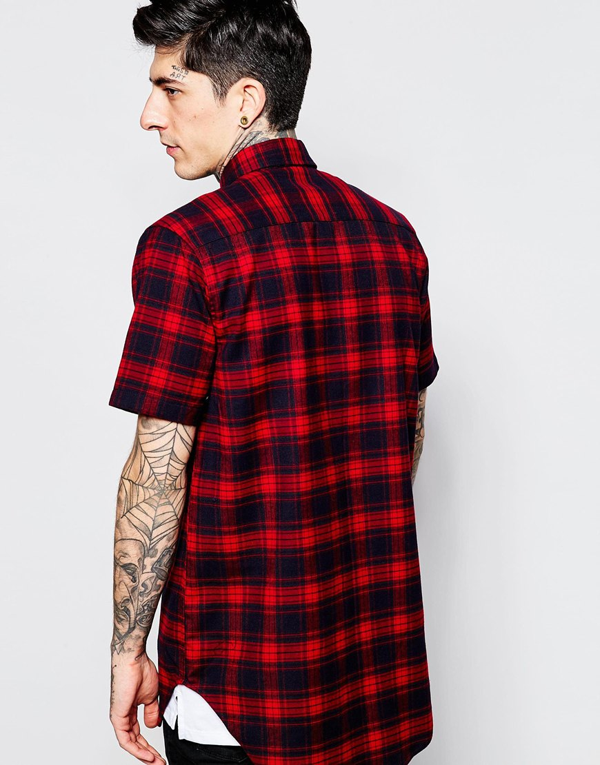 Asos Check Shirt In Flannel With Short Sleeve Longline in Red for Men ...