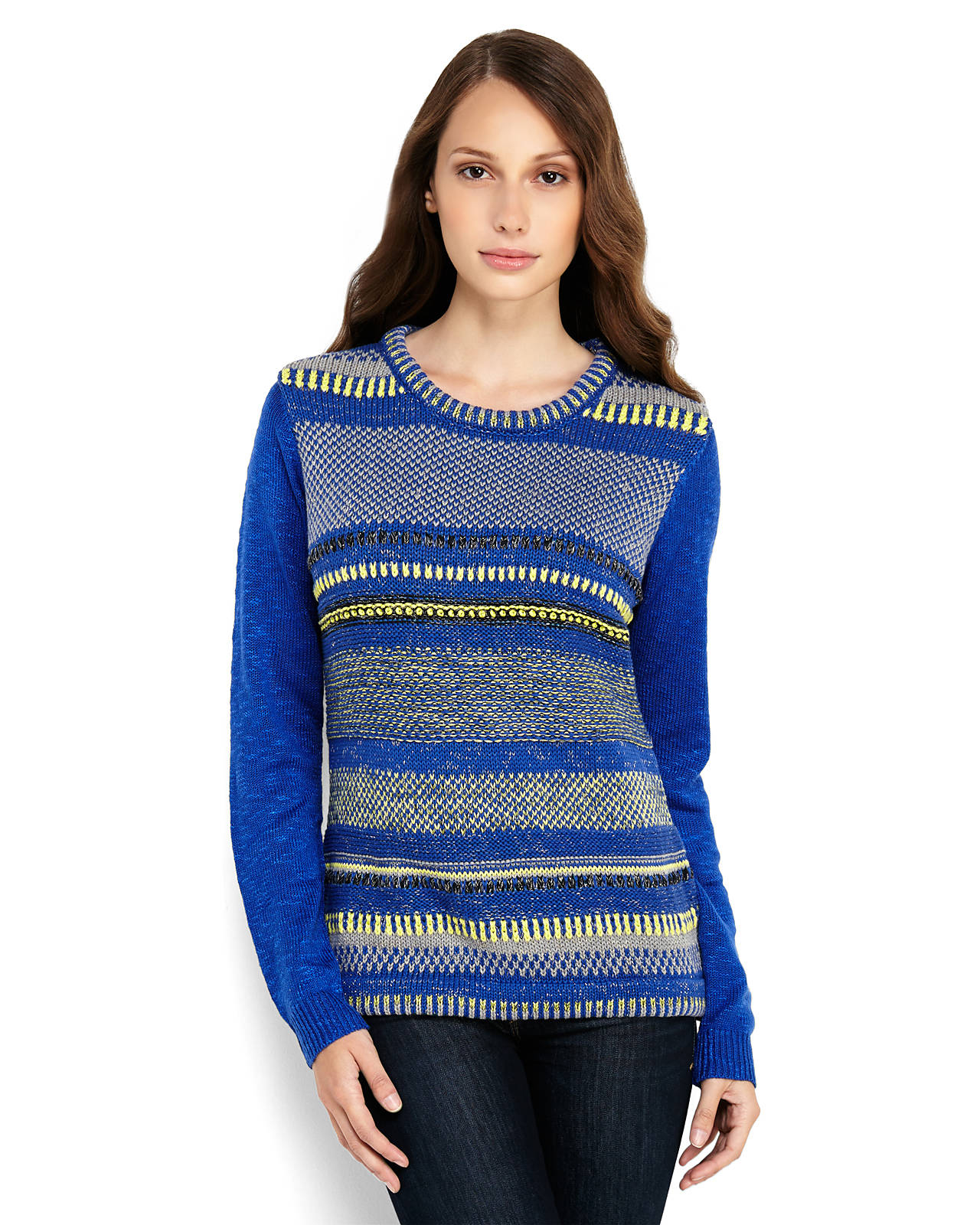 Ya los angeles Mixed Yarn Sweater in Blue (Royal Blue) | Lyst